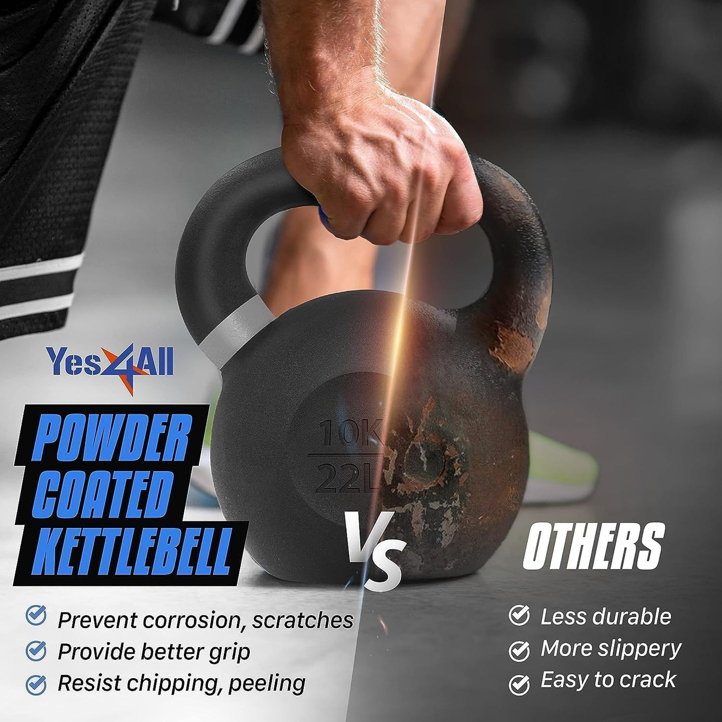 Yes4All Powder Coated Cast Iron Kettlebell Strength Training Kettlebells Weight Set for Full Body Workout, Home Gym