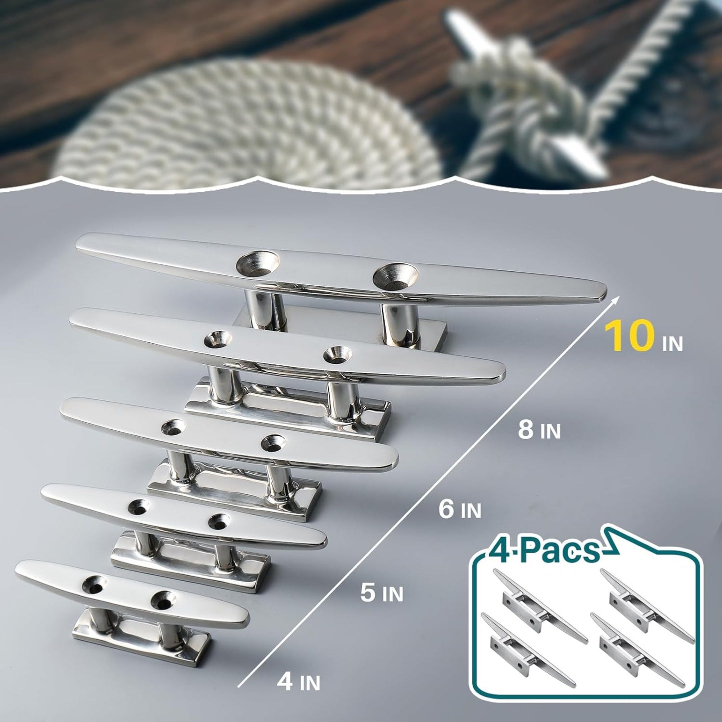 Boat Cleats Marine Grade 316 Stainless Steel Boat Mooring Cleat Pack of 4, Installation Accessories Included