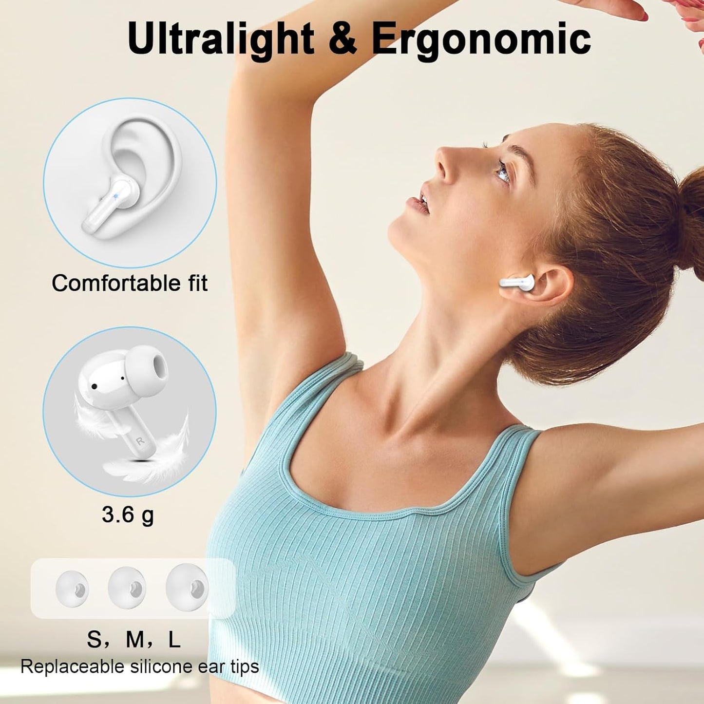 Wireless Earbuds, 2025 Bluetooth 5.4 Headphones 3D Stereo Hi-Fi Bass Ear Buds, 4 ENC Noise Cancelling Mic, 40+Hrs USB-C in-Ear Earphone Sport, IP-X7 Waterproof Workout Gym for Android iOS Laptop Pad