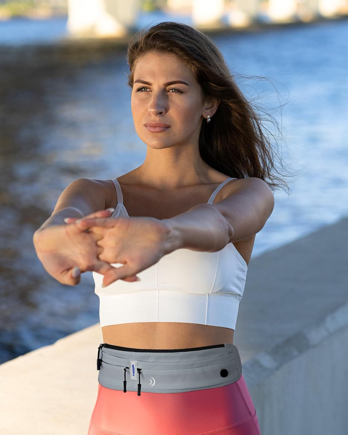 WATERFLY Running Belt Fanny Pack: Runner Marathon Jogging Waist Pack Sport Workout Exercise Fitness Phone Holder Belt for Men Women Jogger Slim Waistband Dark Grey