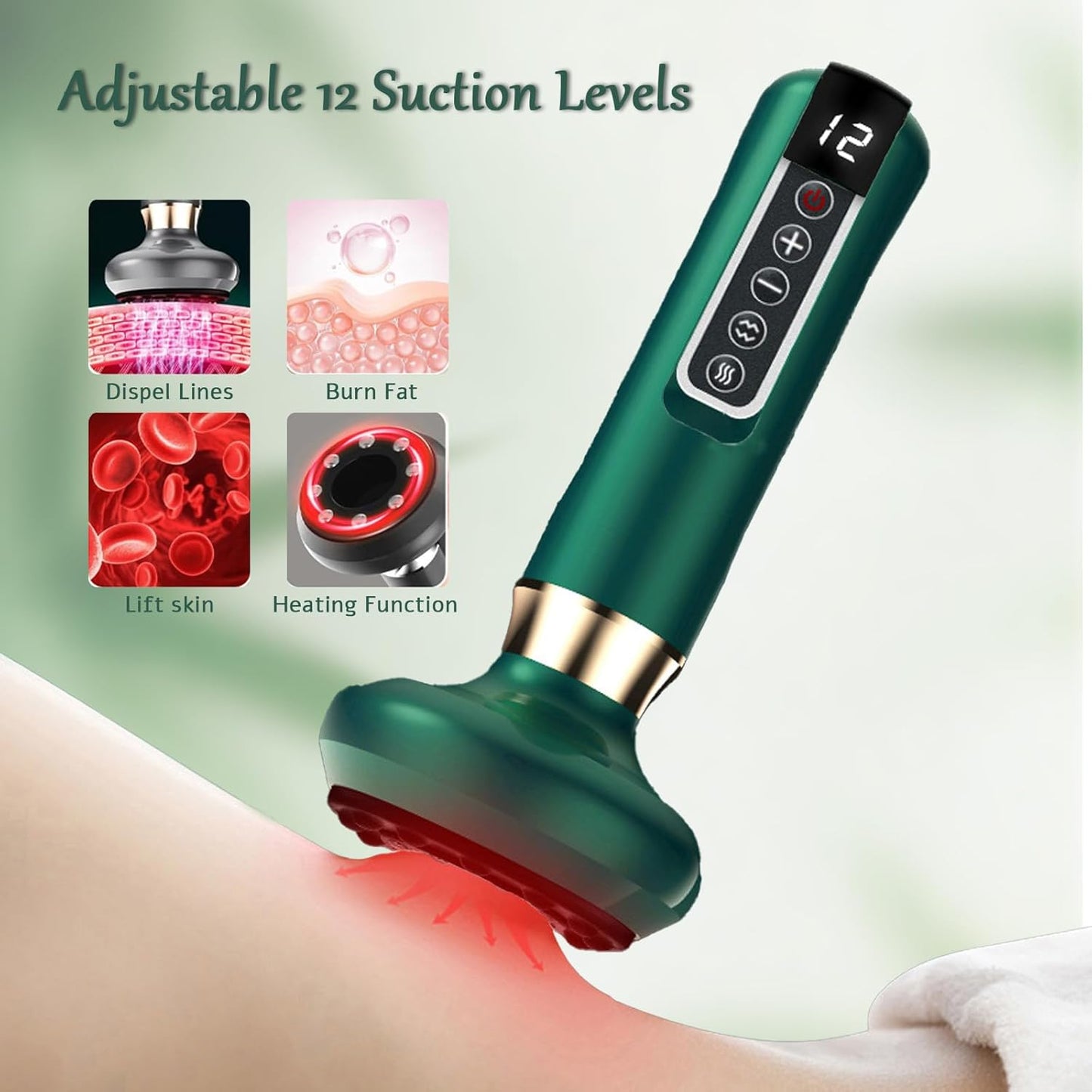 VHV Cellulite Massage Tool-Cupping Kit for Massage Therapy、Lymphatic Drainage Massager、12 Speed Adjustable Suction Cupping Therapy Set, Belly, Thighs, Arms, Butt.(Green