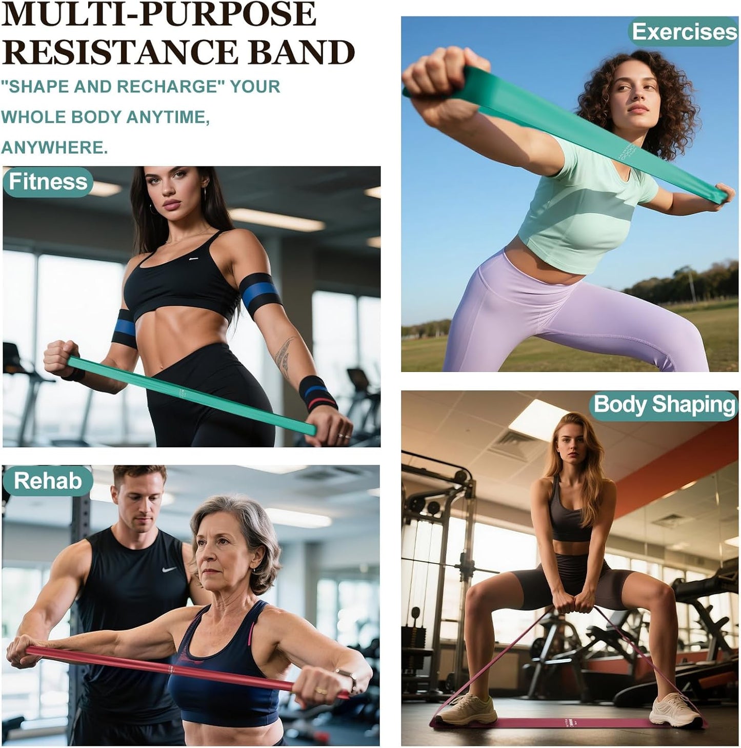 Resistance Bands Set – 5-Level Exercise Bands for Physical Therapy/Yoga/Pilates/Strength Training/Home Fitness Loop Bands with Portable Storage Bag