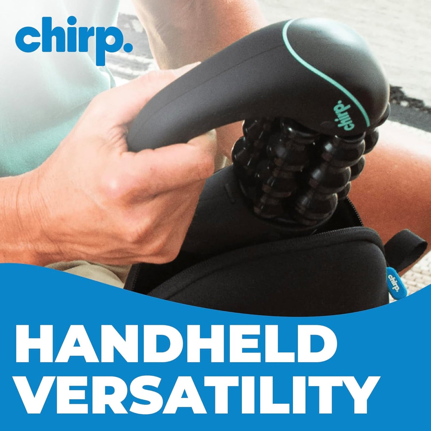 Chirp RPM Mini - Rolling Percussive Massager, Percussive Therapy, Whole Body Relief, Deep Tissue and Muscle Recovery, Percussion Massage, Rechargeable, Hands-Free Base, Powerful, 3-Speed Spin