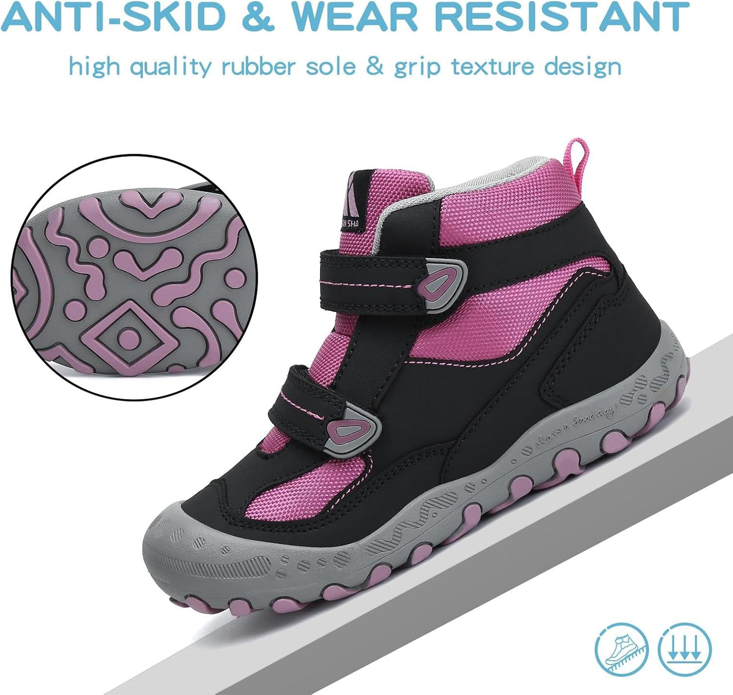 Mishansha Kids Water Resistant Hiking Boots, Boys Girls Anti Collision Anti-Skid Athletic Outdoor Adventure Trekking Shoes