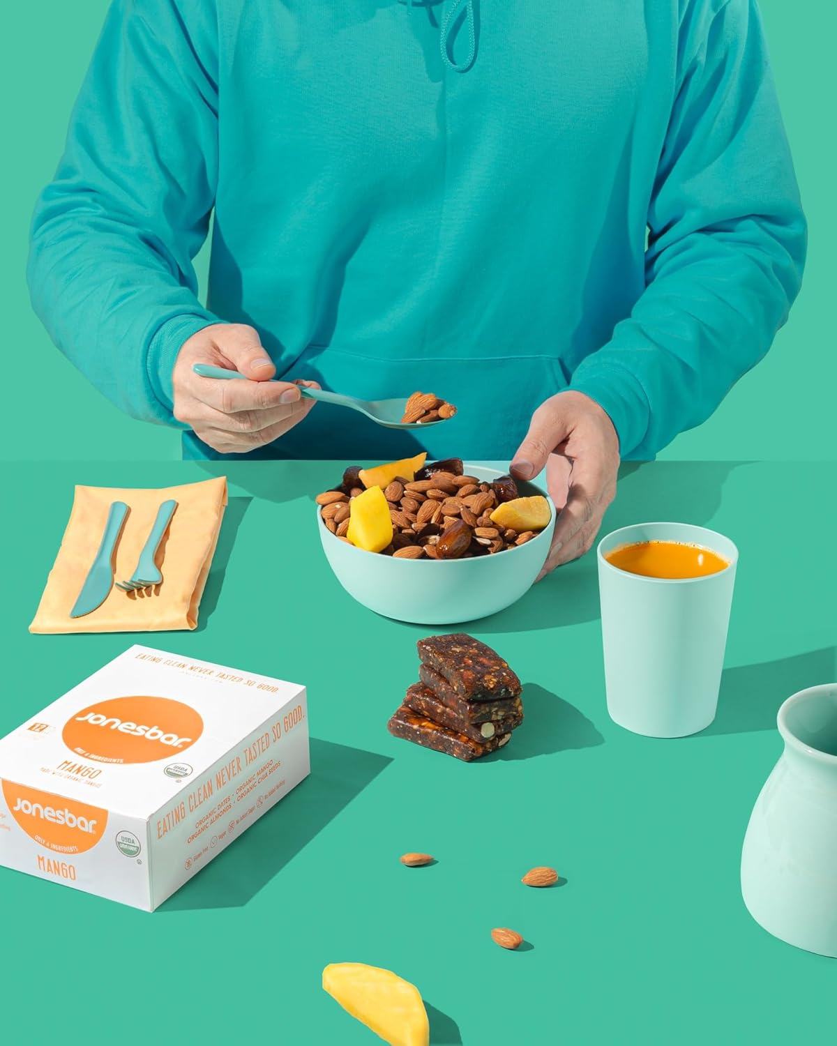 JONESBAR (Mango Almond, 12 Count (Pack of 1)) USDA Organic Fruit & Nut Bar, Non-GMO, Kosher, Vegan, Gluten Free, Simple Snack Bar