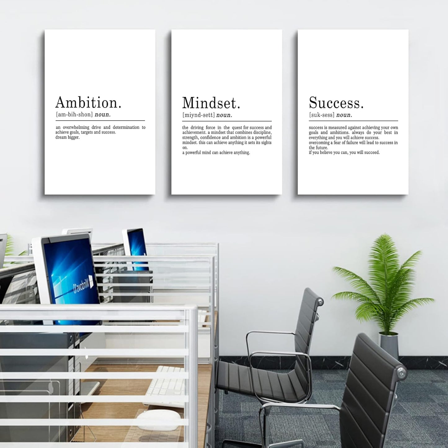 Inspirierendes Leinwandbild – Ephany Art – Mindset Zitate Drucke, motivierende Wandkunst, Erfolg, gerahmtes Unternehmer-Poster, positive Zitate, Arbeitsplatz (L-3 Stück, 40.6x61x3 Stück)
