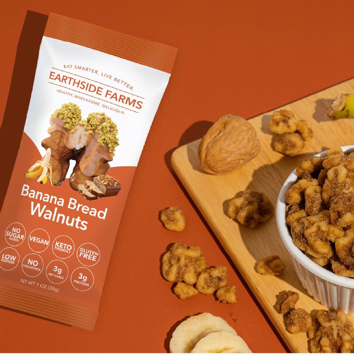 Earthside Farms Banana Bread Walnuts 1oz, 16 Pack – Vegan, Gluten-Free, Low Carb, Keto Friendly Snack – Sweet & Crunchy Candied Walnuts with Real Banana Flavor – Perfect for On-the-Go, Work, School