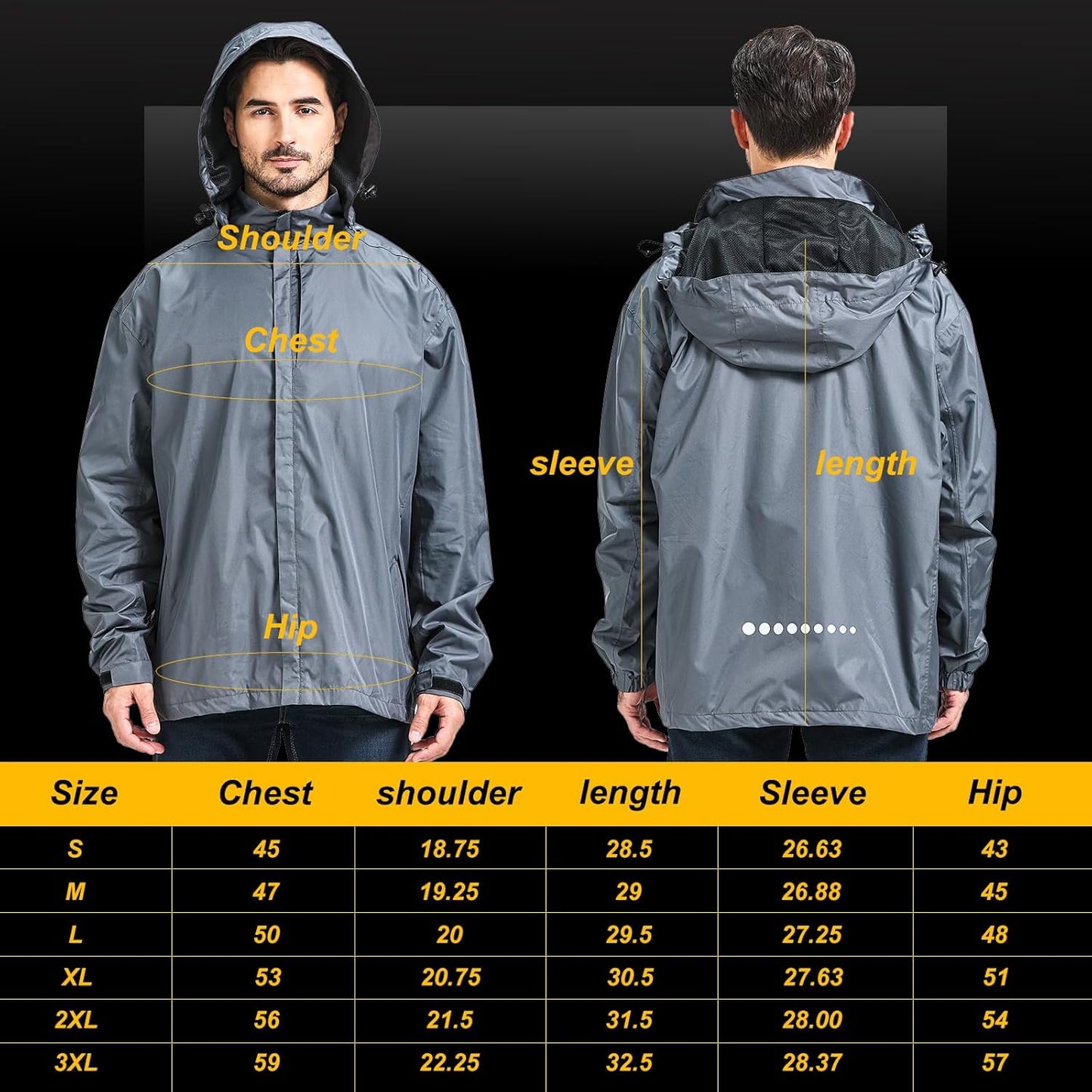 Men's Packable Rain Jacket Waterproof Outdoor Classic Lightweight Raincoat Hooded Windbreaker