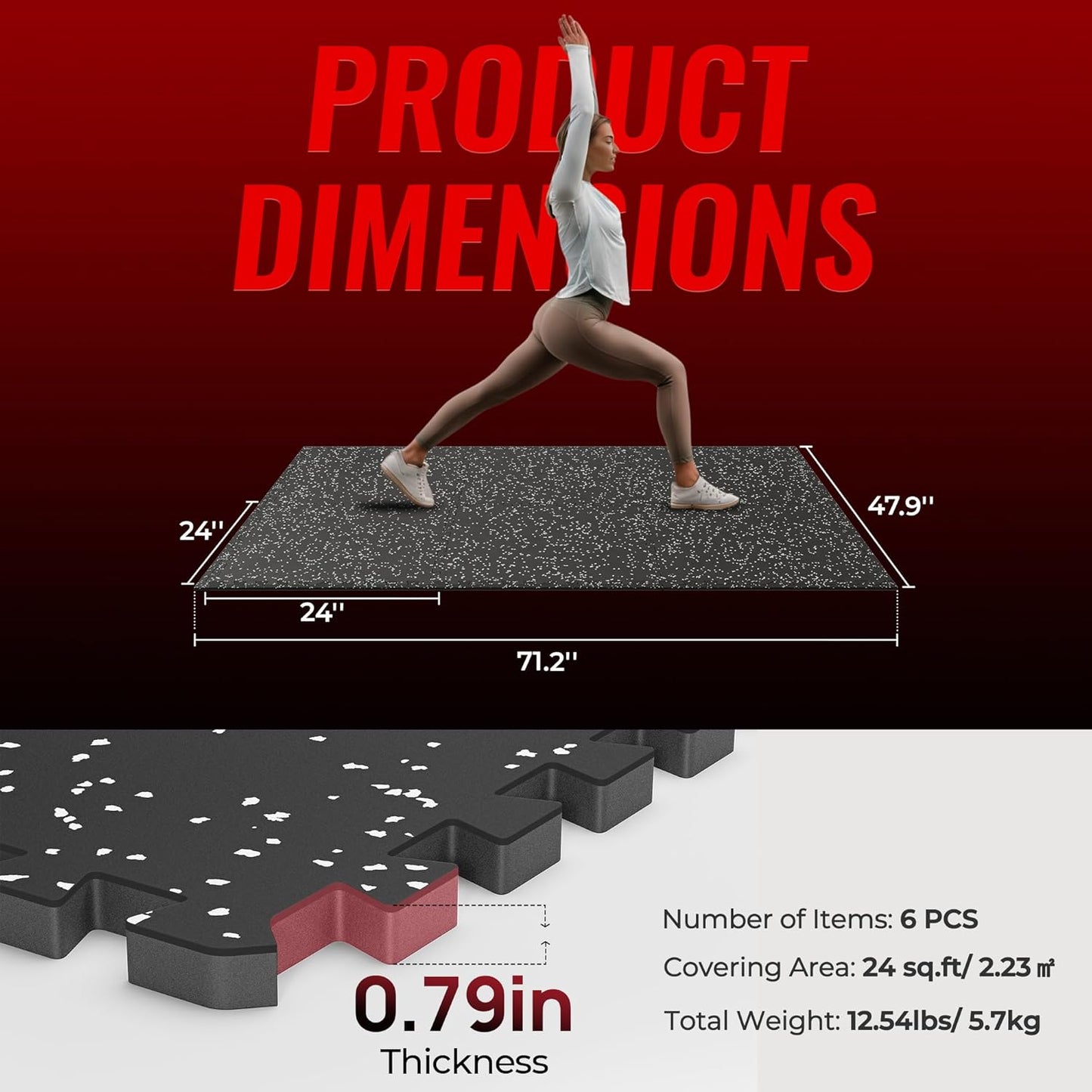 SUPERJARE 0.79 Inch Gym Flooring for Home Gym, Exercise Equipment Mats with Rubber Top, Interlocking Rubber Floor Tiles for Home Gym and Fitness Room, Protective Flooring Mat