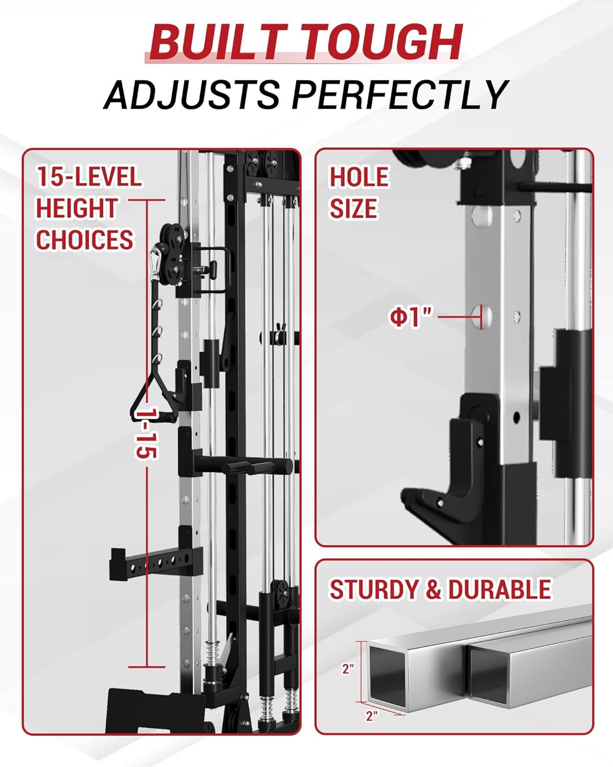 Smith Machine Home Gym, 2200 LBS All in One Squat Rack Power Cage with Smith Bar, Cable Crossover System & LAT-Pull Down System, Training Equipment