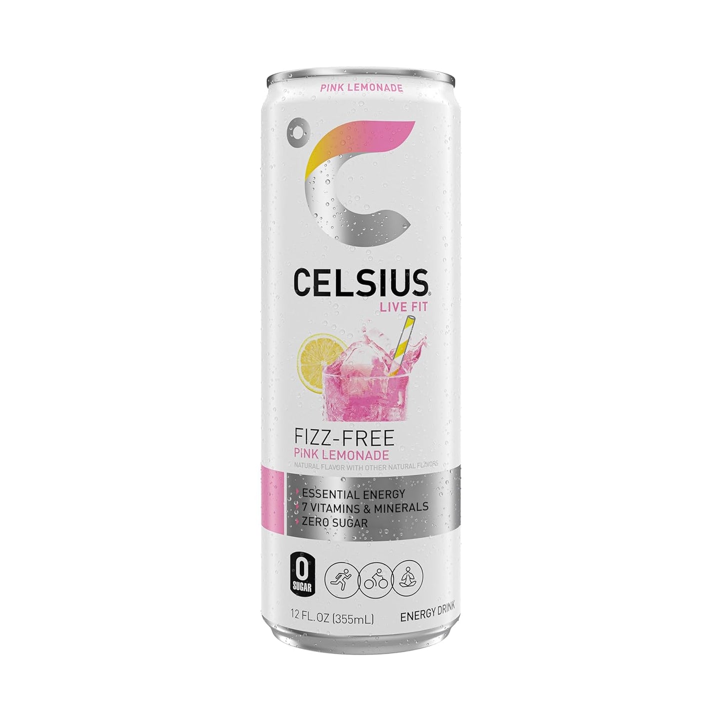 CELSIUS Fizz Free Pink Lemonade, Sugar Free Energy Drink, 12 Fl Oz (Pack of 12)