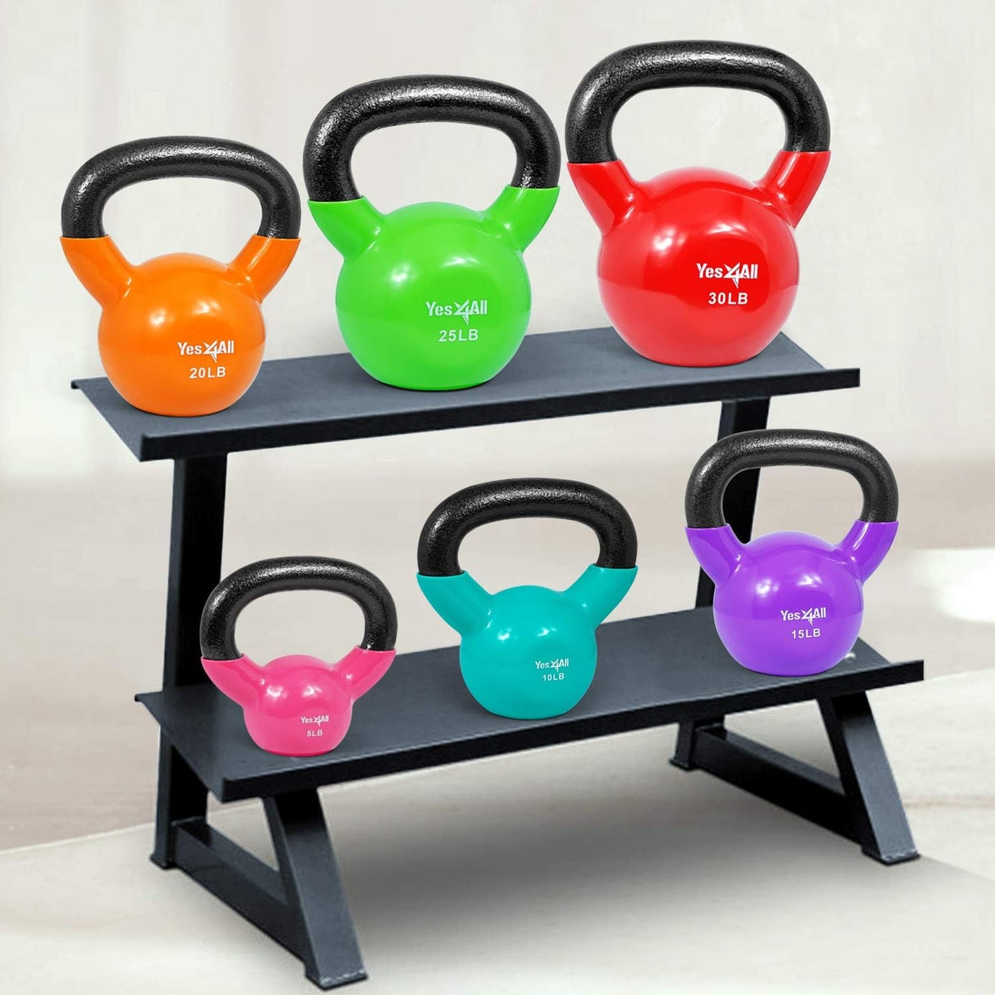 Yes4All Kettlebell Set Vinyl Coated Weights Combo for Full Body Workout Equipment Push up, Grip Strength Training, Dumbbell Weights Exercises