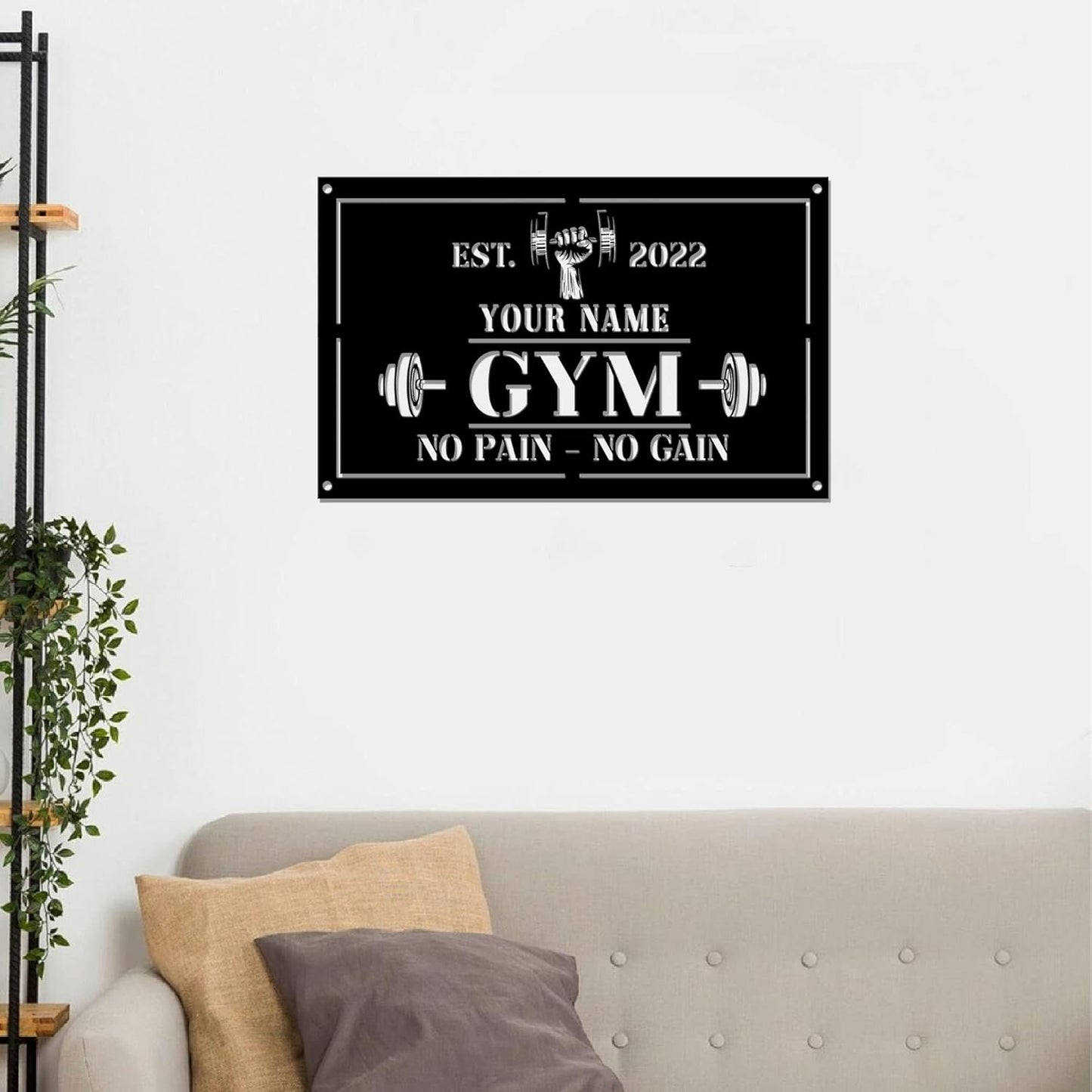Personalized Home Gym LED Tin Metal Sign Multiple Sizes, Gym Sign Wall Decor, Exercise Workout Room Decor Fitness Center, Motivational Inspirational Hanging Wall Art Wall Plaque (01 w/o lights)