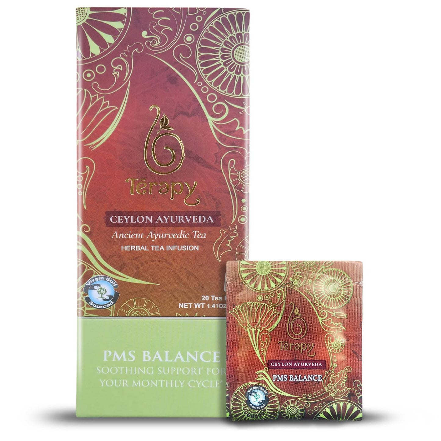 Tรฉrapy Ceylon's PMS Balance Tea For Women - 100% Natural Herbal Ingredients - Soothing Support for PMS Relief, Monthly Cycle Period Tea - Red Hibiscus, Cumin, Licorice & More Herbs