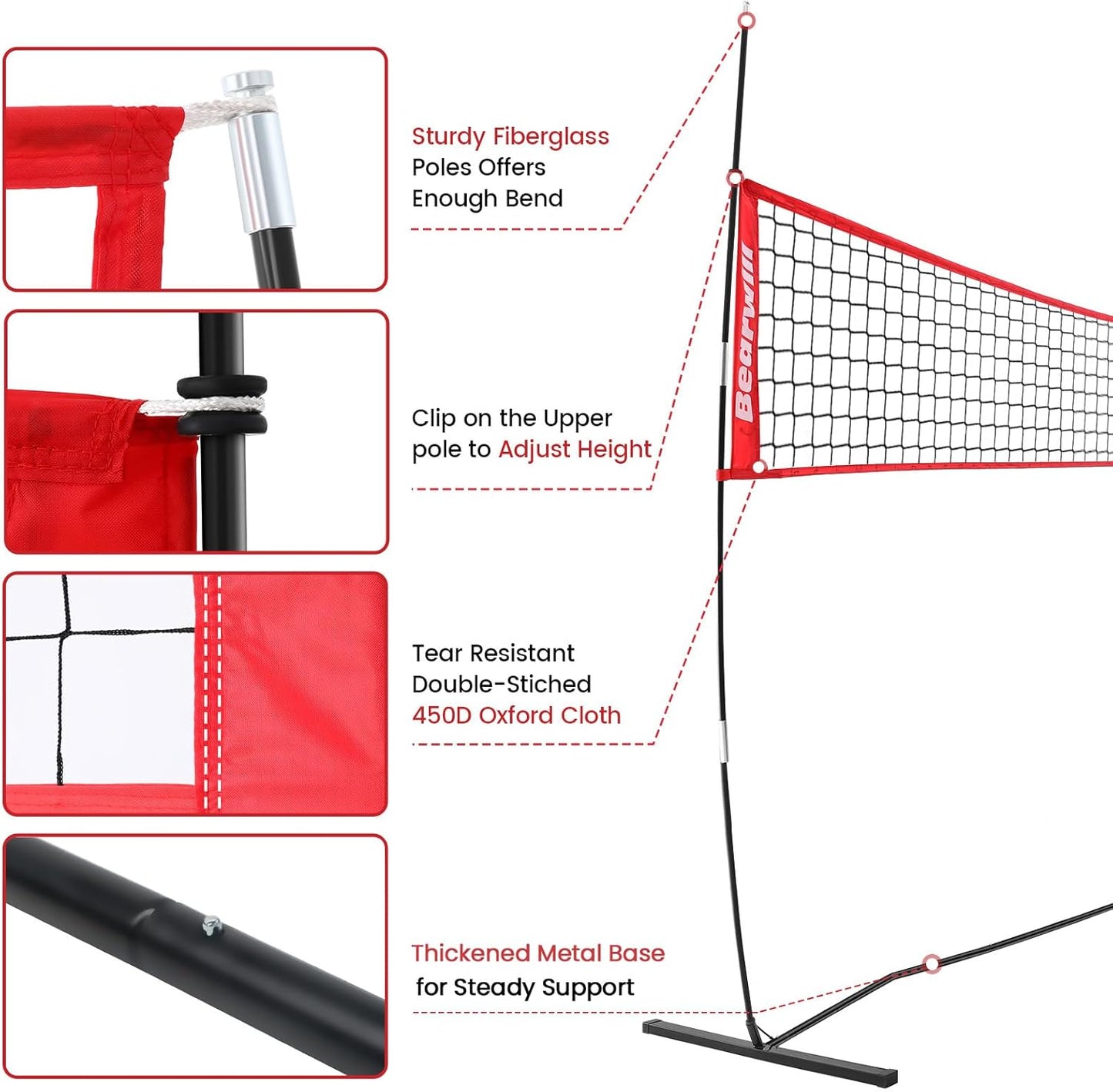 Volleyball Net, 12FT Portable Volleyball Net for Backyard, Freestanding Volley Ball Set Height Adjustable with Carry Bag, Volley Ball Practice Nets Training Equipment for Indoor and Outdoor