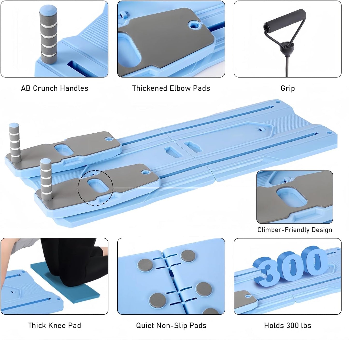 Pilates Board - 2025 Pilates Reformer Set for Full Body Workouts, Foldable Ab Core Trainer Board, 5 in 1 Multi-Purpose Pilates Board for Home with Resistance Bands, Ideal for Women & Men (Blue, L)