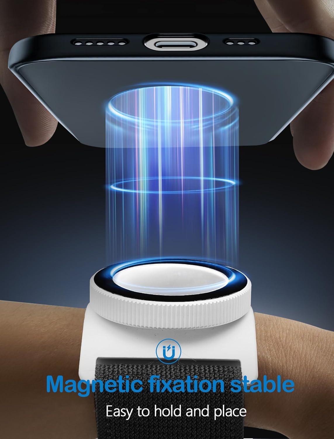 TOPGO Magnetic Running Phone Holder for iPhone, HD Mirror & Extendable Anti-Drop Rope for Gym/Yoga, 360° Rotatable Wrist Phone Holder, Fits iPhone 16 Pro & Android (Black, 2 Straps)