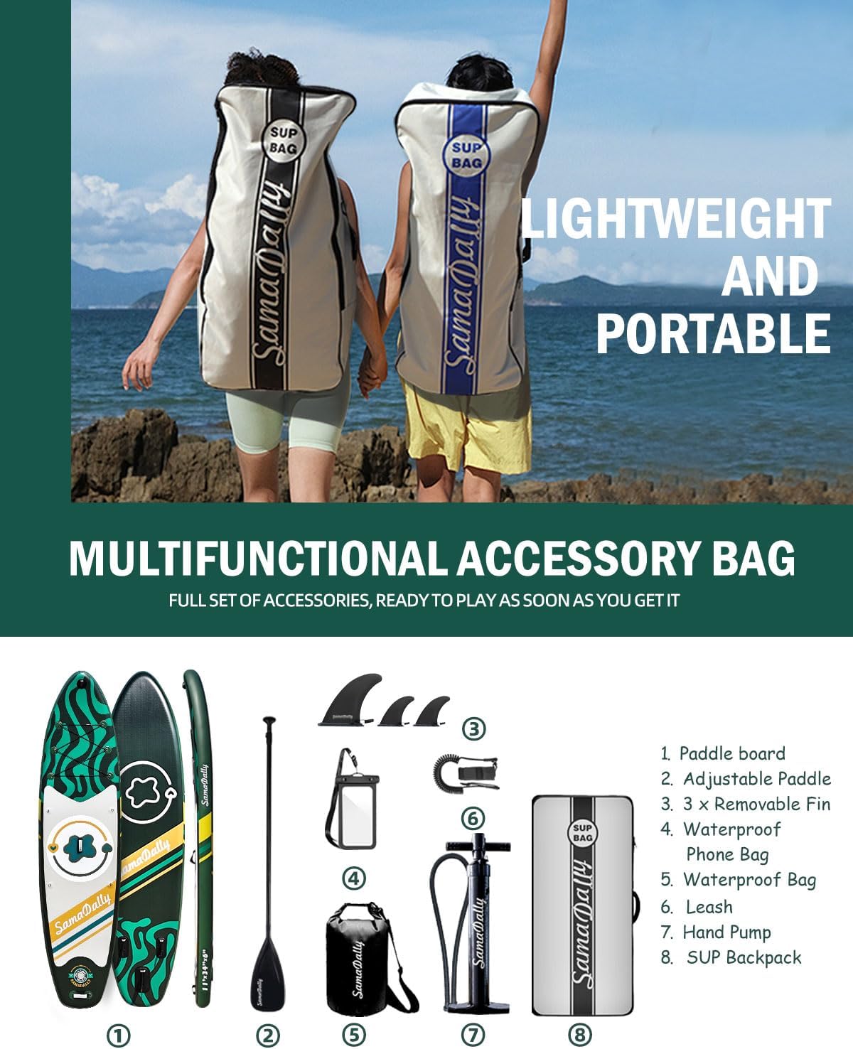 11'Stand Up Paddle Boards Surf Control with Premium SUP Board Accessories Backpack & Removable Fins, 34" Wide Inflatable Paddle Boards of All Skill Levels