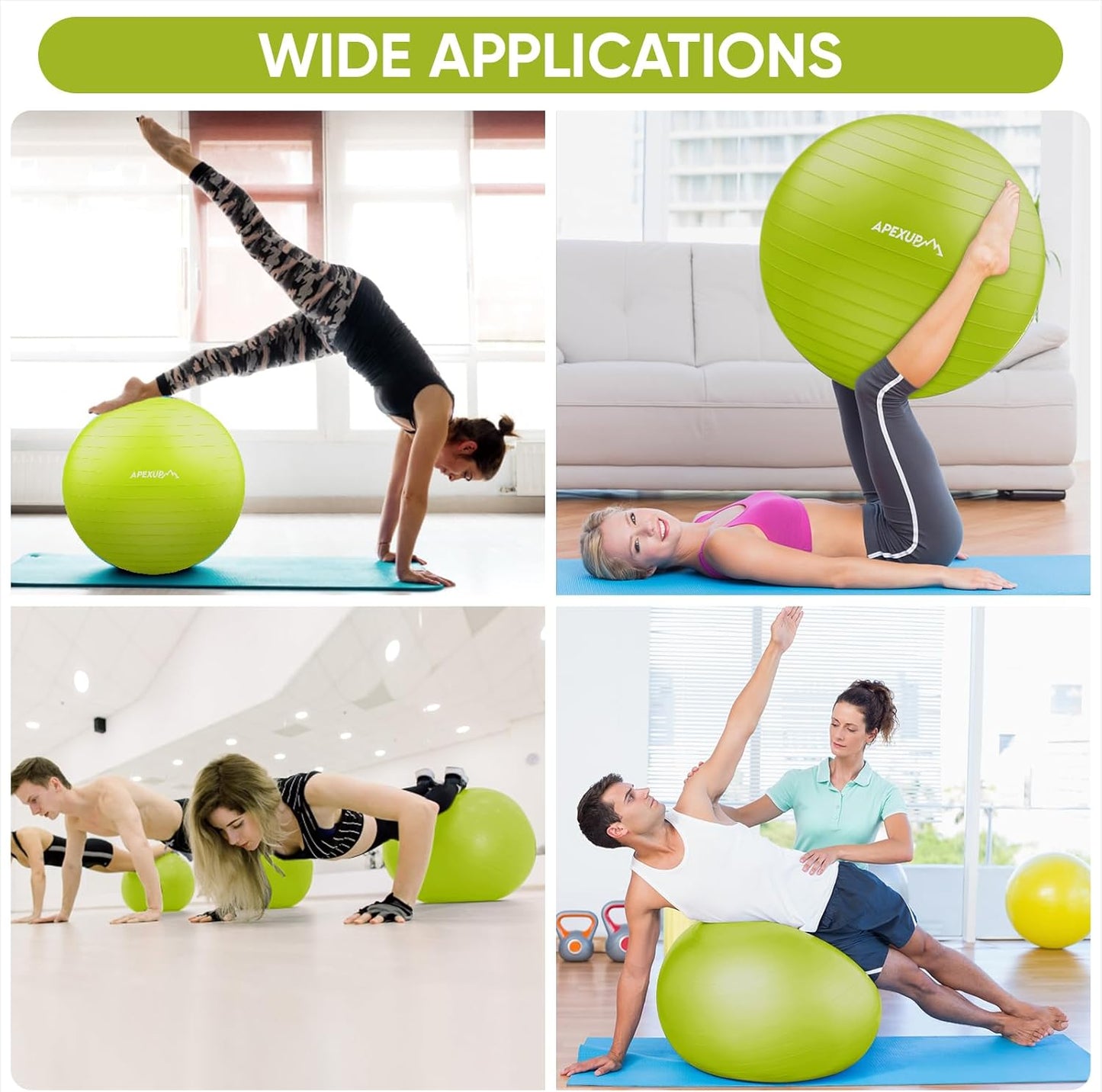 APEXUP Yoga & Pilates Ball - Anti Slip Heavy Duty Gym Ball for Fitness, Balance & Core Workout