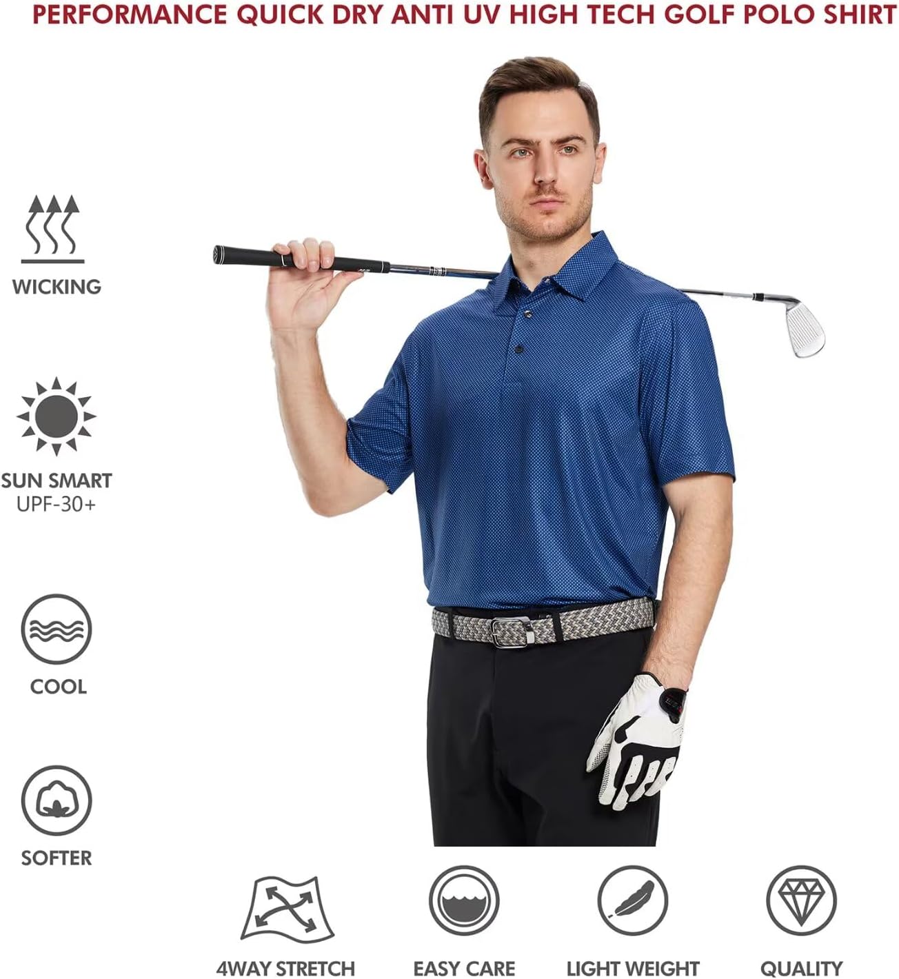 Men's Golf Polo Shirts Short Sleeve Striped Performance Moisture Wicking Dry Fit Golf Shirts for Men