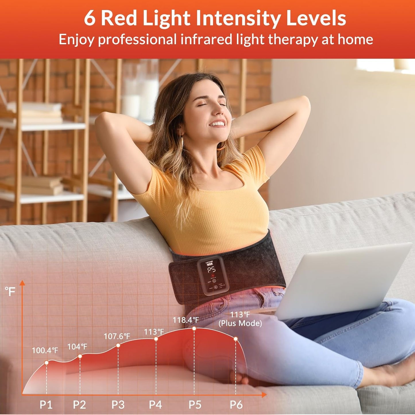Red Light Therapy Belt, Infrared Light Therapy Device with Massage and Timer, Rechargeable 660nm&850nm Red Light Therapy for Body Pain Relief(7.9 * 47’‘)