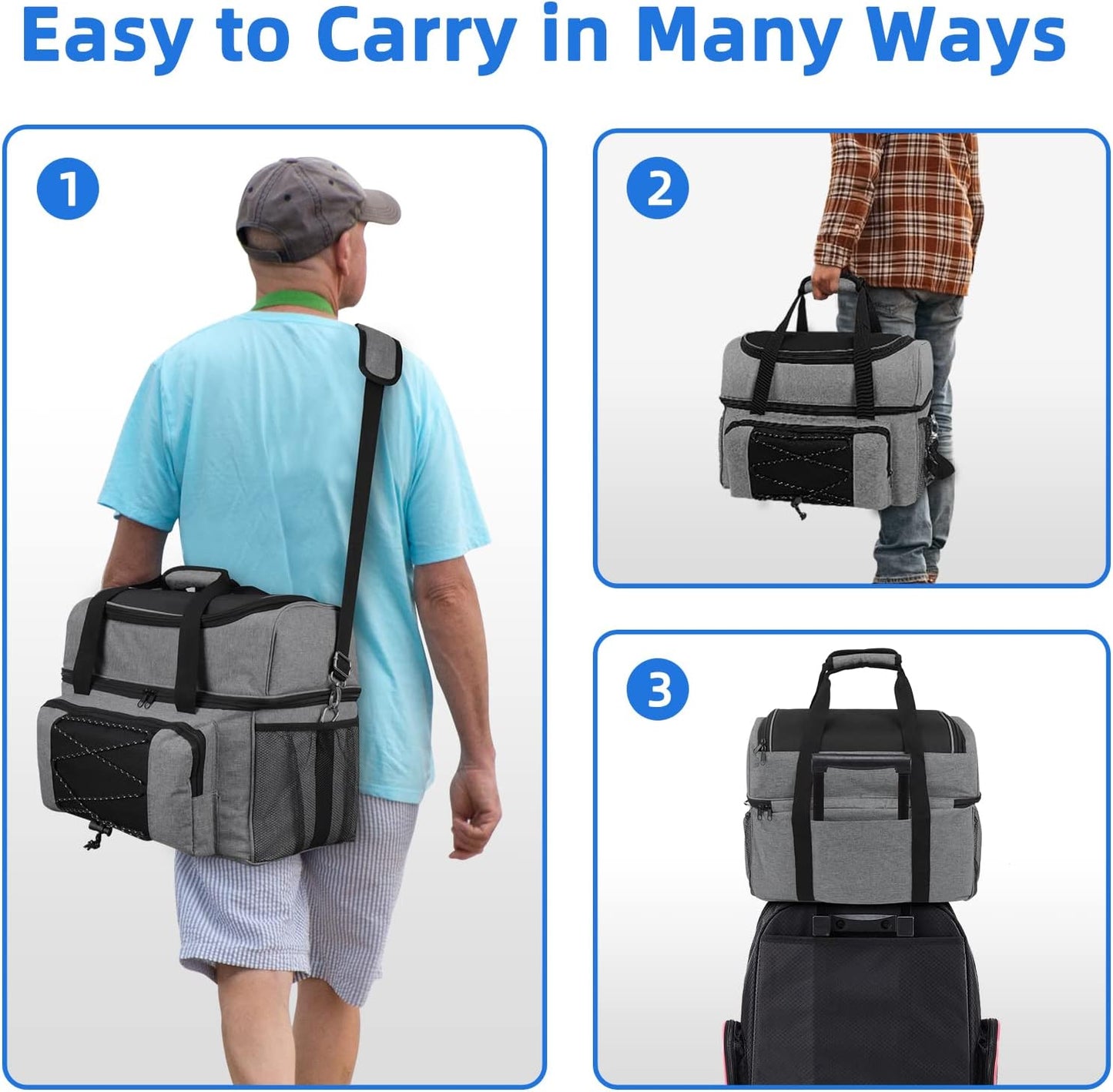 Bowling Ball Bag 2 Ball with Padded Holder Portable Double Bowling Totes with Adjustable Shoulder Strap Large Capacity Bowling Gear Organizer