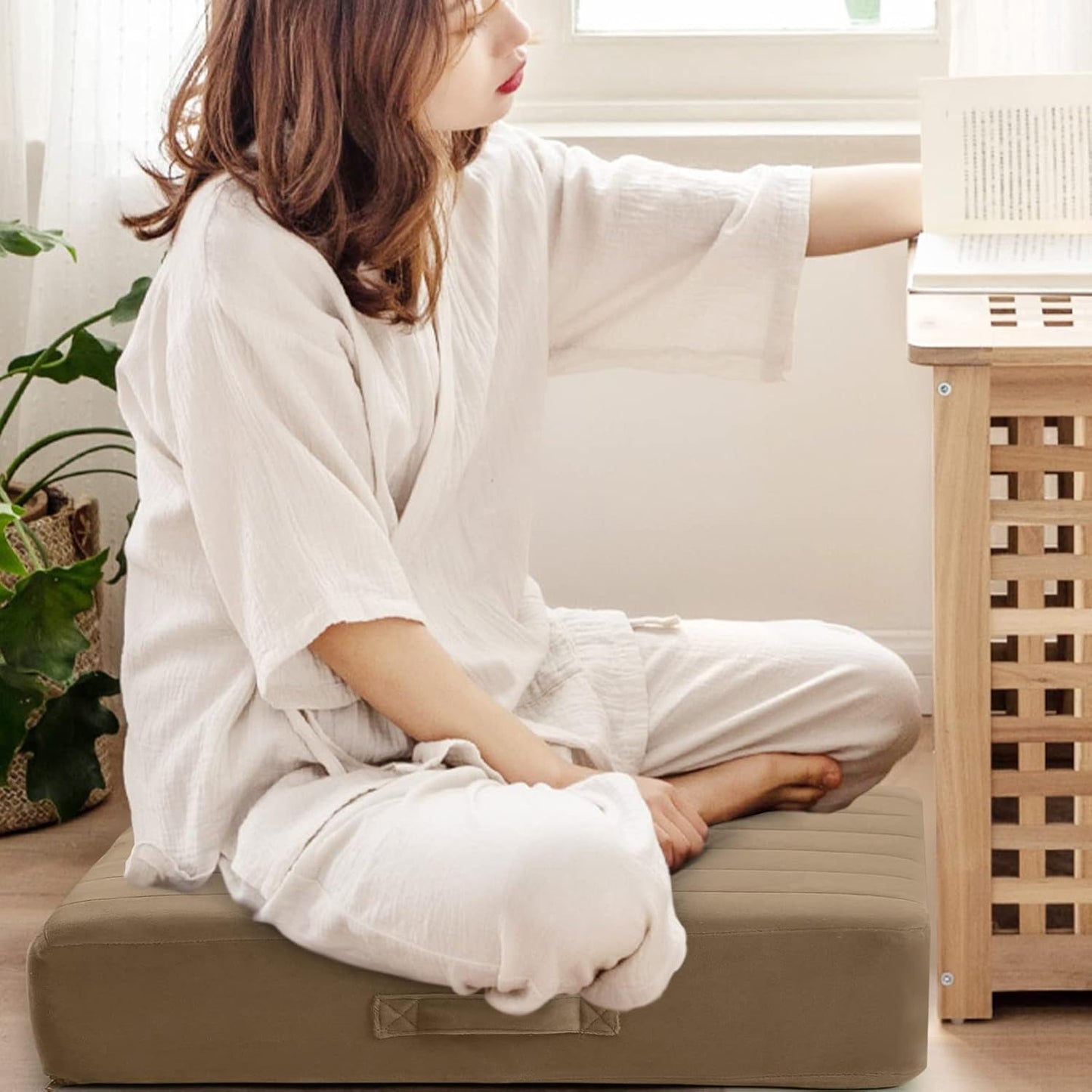 MeMoreCool Square Floor Pillow Seating for Adults Kids, Large Meditation Cushion Floor Pillow with Thick Foam & Soft Tufted Cover, Washable Big Pillow Seat Floor Cushion for Sitting Yoga 22" Coffee