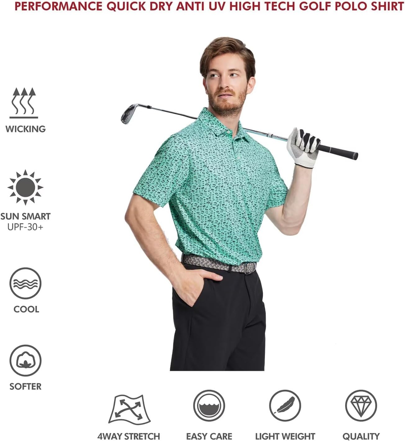 Men's Golf Polo Shirts Short Sleeve Striped Performance Moisture Wicking Dry Fit Golf Shirts for Men