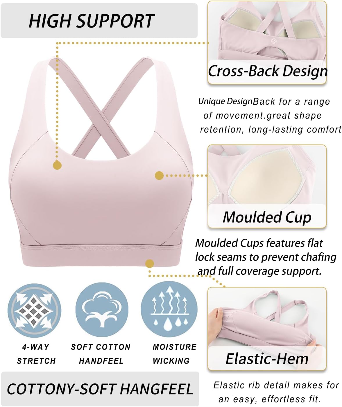 RUNNING GIRL Sports Bra for Women High Support Molded Cup Strappy Running Sports Bras with Sewn in Pads