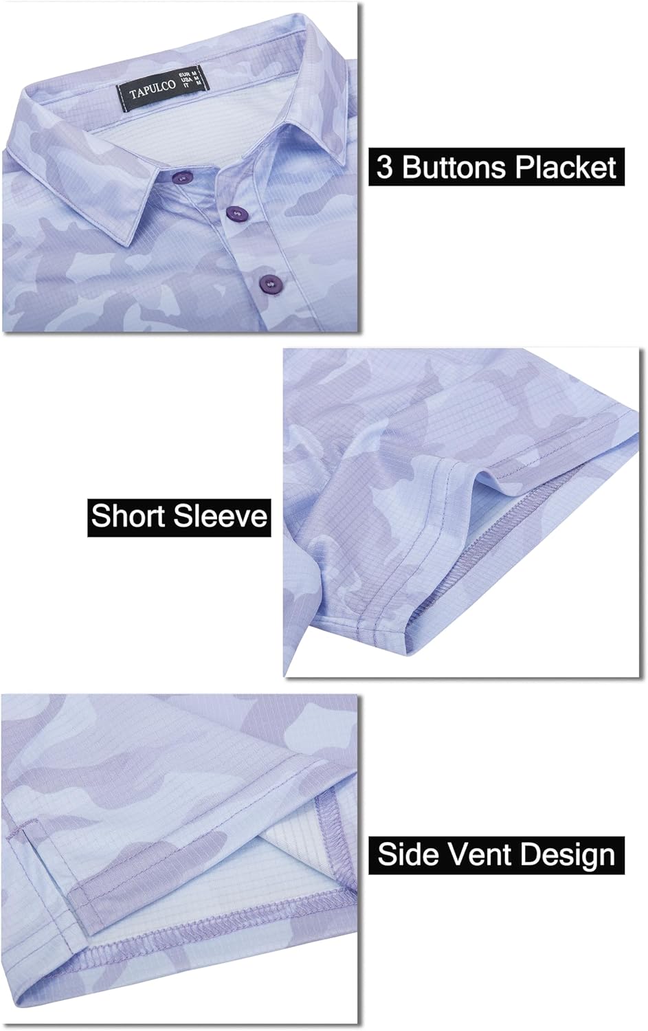 TAPULCO Mens Quick Dry Polo Shirts Camouflage Pattern Performance Athletic Lightweight Breathable Casual Golf Tshirts