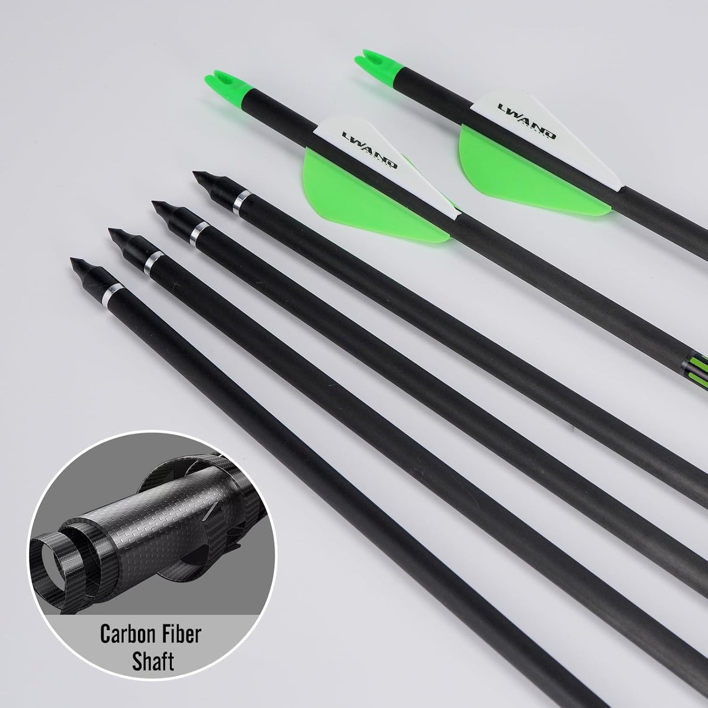 LWANO 32" Carbon Arrows Archery Target Practice Hunting Arrows with Shaft Spine 400 with Removable Tips for Compound & Recurve Bow (Pack of 12)