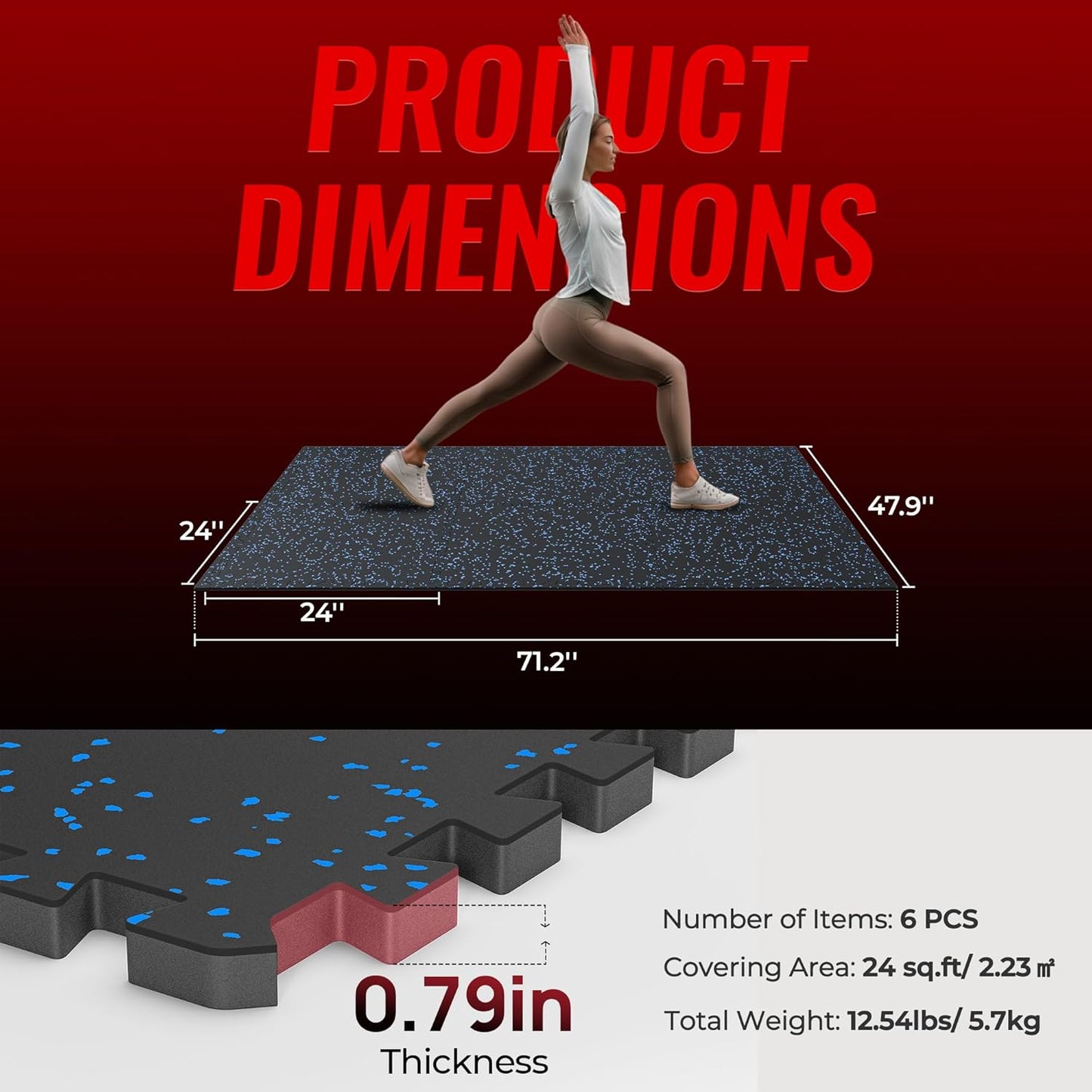 SUPERJARE 0.79 Inch Gym Flooring for Home Gym, Exercise Equipment Mats with Rubber Top, Interlocking Rubber Floor Tiles for Home Gym and Fitness Room, Protective Flooring Mat