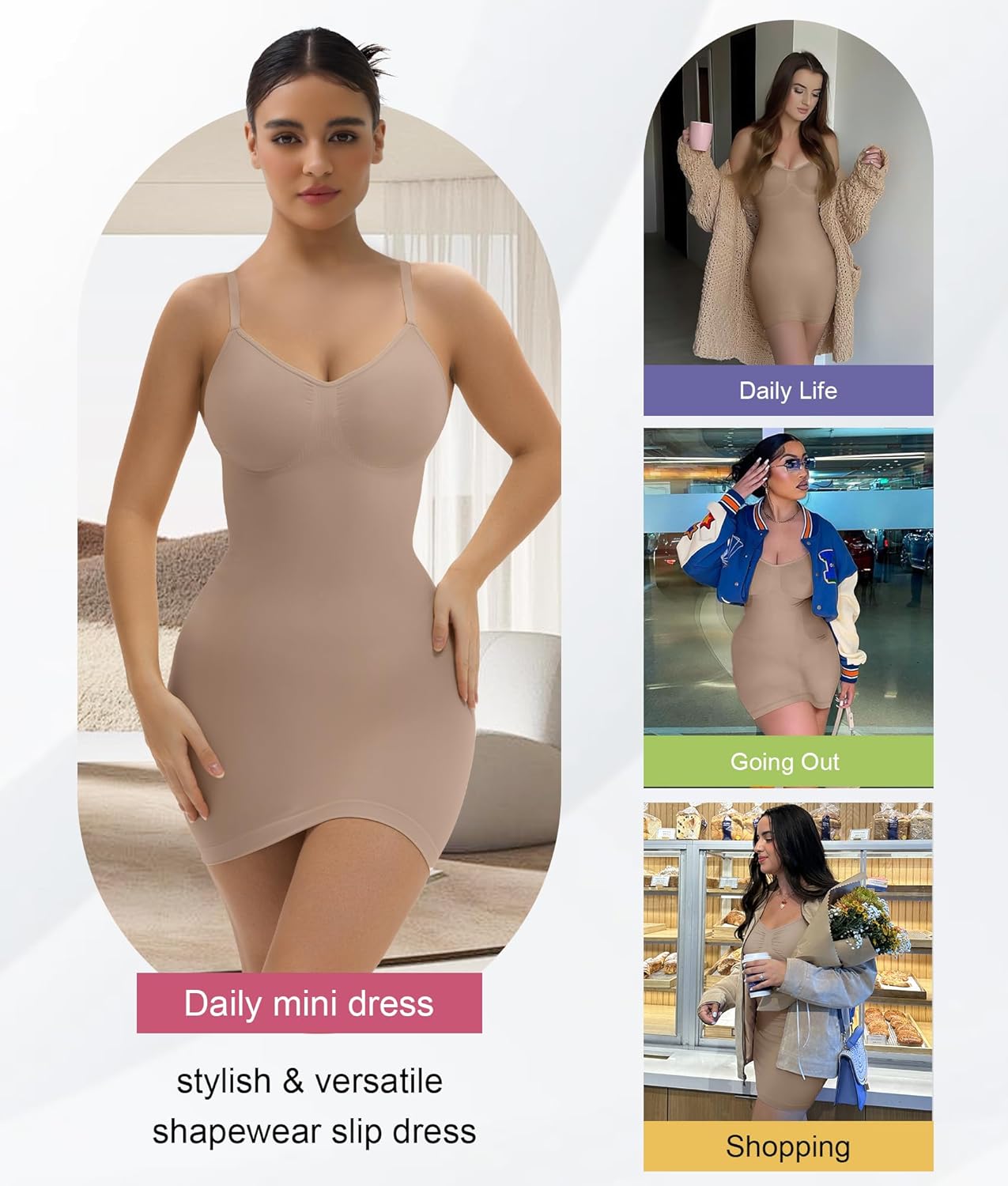 SHAPERX Strapless Shapewear Dress for Women Tummy Control Seamless Full Body Shaper Slip with Removable Straps