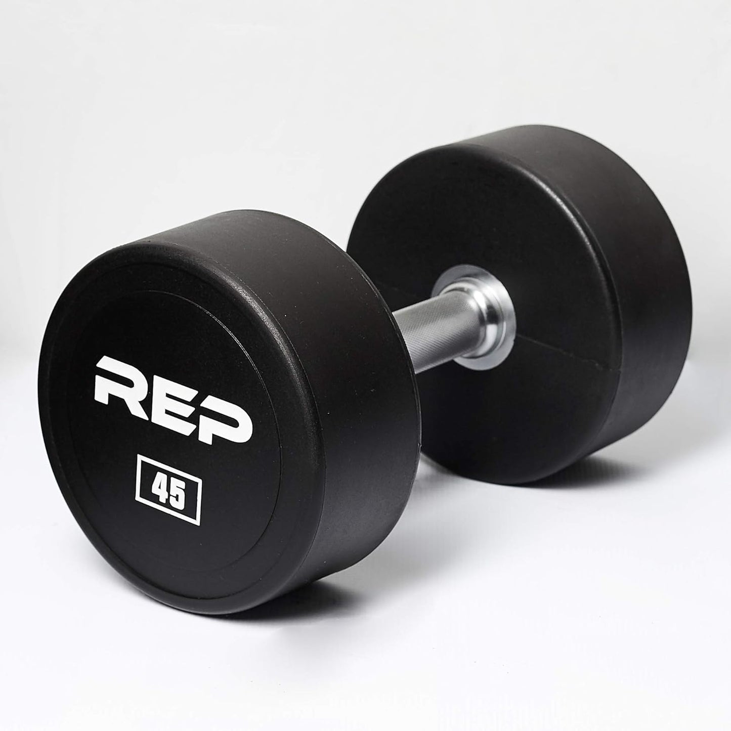 REP Fitness Urethane Coated Round Dumbbells, 5 to 100 lbs, Singles or Pairs, With or Without Rack, Steel Core, Rubber Encased, Chrome Handles, Professional Weights for Home Gym Strength Training