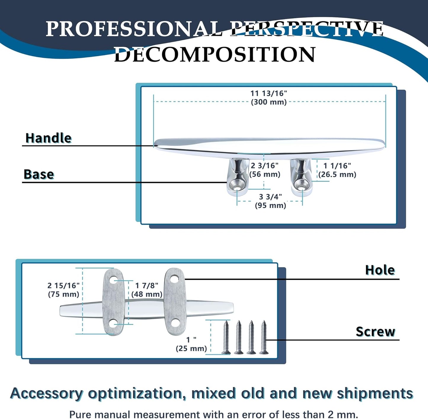 SHENGHUISS Boat Cleat 316 Stainless Steel Open Base Boat Dock Cleats Flat Top Mooring Cleat for Boat, Deck, Dock, Hook (4"/5"/6"/8"/10"/12")