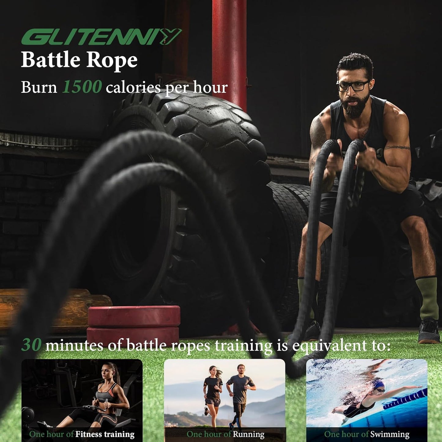 Battle Ropes Black Workout Rope 1.5inch Battle Ropes for Home Gym 30ft Exercise Ropes for Working Out Heavy Ropes for Exercise Training Weighted Rope Weighted Workout Rope Battle Rope