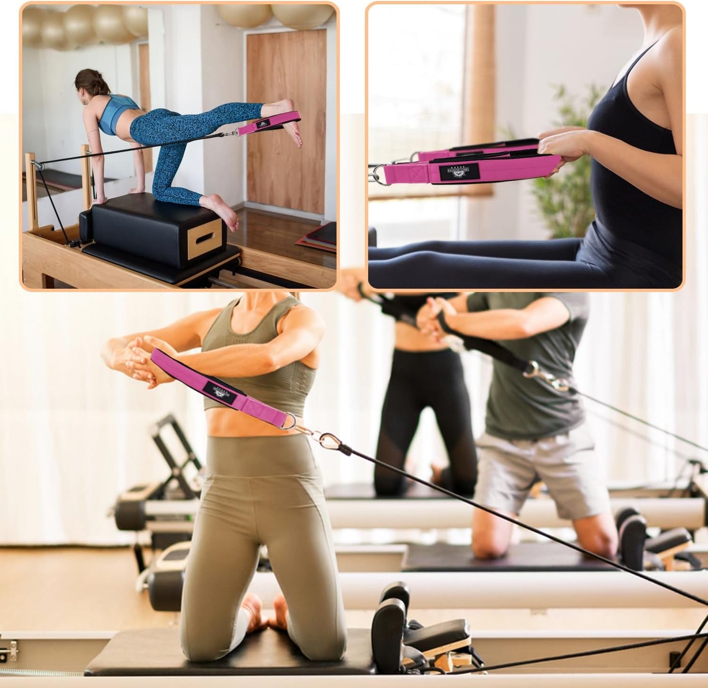 1 Pair Pilates Double Loop Straps for Reformer Fitness D-Ring Straps Handle, Yoga Exercise Accessories for Home Gym Workout