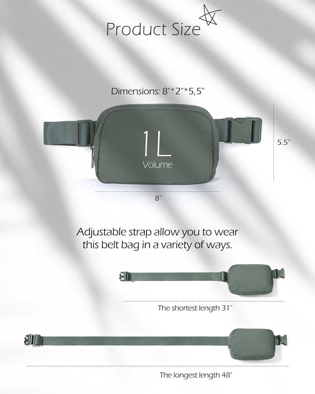 ODODOS Unisex Mini Belt Bag with Adjustable Strap Small Fanny Pack for Workout Running Traveling Hiking, Iron Gray