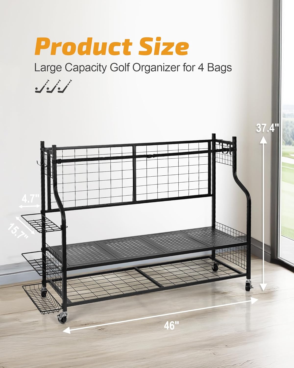 PLKOW 4 Golf Bag Organizer Garage Storage, Extra Large Golf Bag Storage Rack for Golf Bag, Golf Clubs and Golf Accessories, Golf Storage for Garage, Golf Clubs, Basement