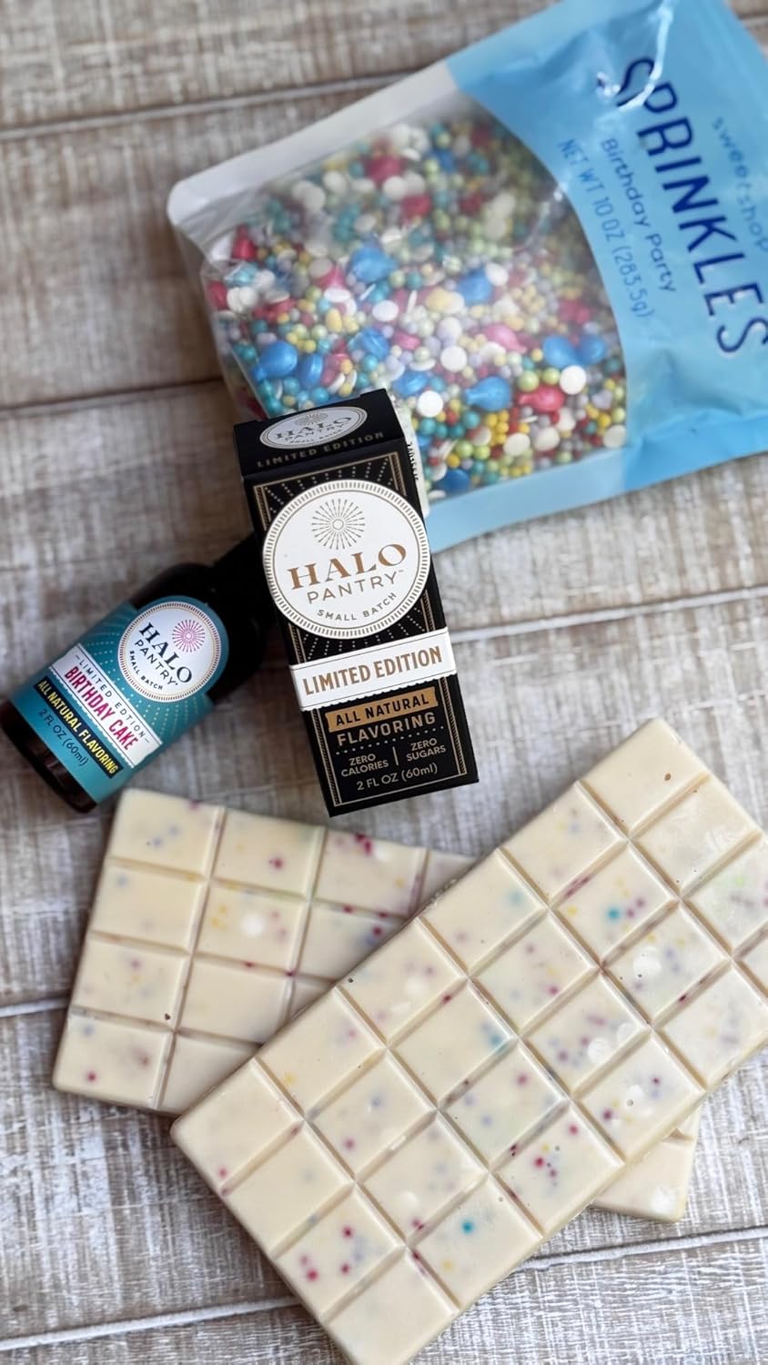 Natural BIRTHDAY CAKE Flavoring extract by HALO PANTRY (2oz) | Sugar-Free, Dye-Free/Colorless, Dairy-Free, Gluten-Free, NO Sweeteners, NO Calories | Perfect for customizing ANY baking, candy, dessert or drink recipes (Pack of 1)