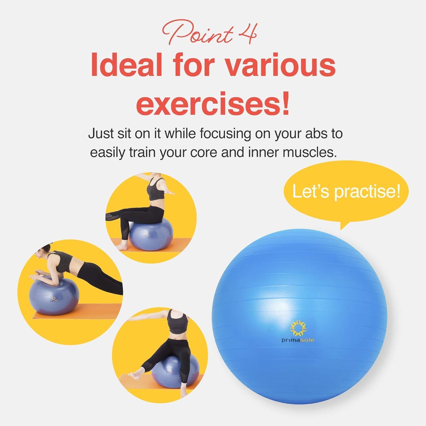 Exercise Ball for Balance Stability Fitness Workout Yoga Pilates at Home Office & Gym Birthing Ball for Pregnancy, Office Ball Chair
