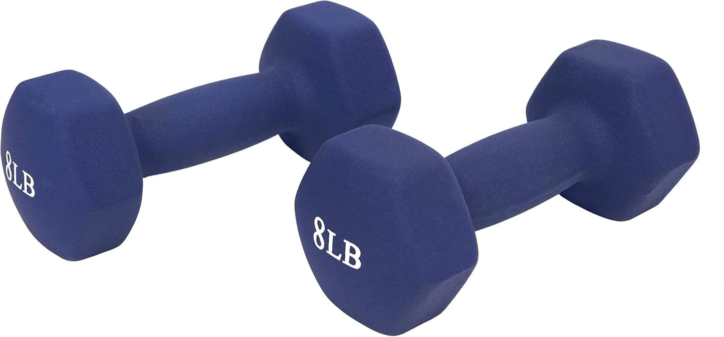 Sunny Health & Fitness Neoprene Coated Hex Shaped Dumbbell Non-Slip Fitness Weights for Home Gym Exercise, Full Body Workout Strength Building, Weight Loss, Sold in Pairs - Sizes - 2LB, 5LB, 8LB, 10LB
