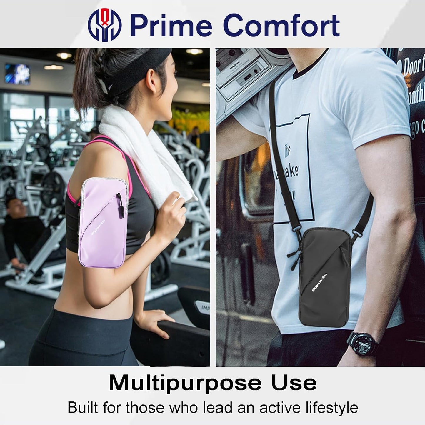 Phone Holder Arm Bands, Small Crossbody Shoulder Holsters Bag with Arm Band, Fits iPhone and All Cell Phones, Use for Running, Walking, Hiking & Biking (Plus Size Purple)