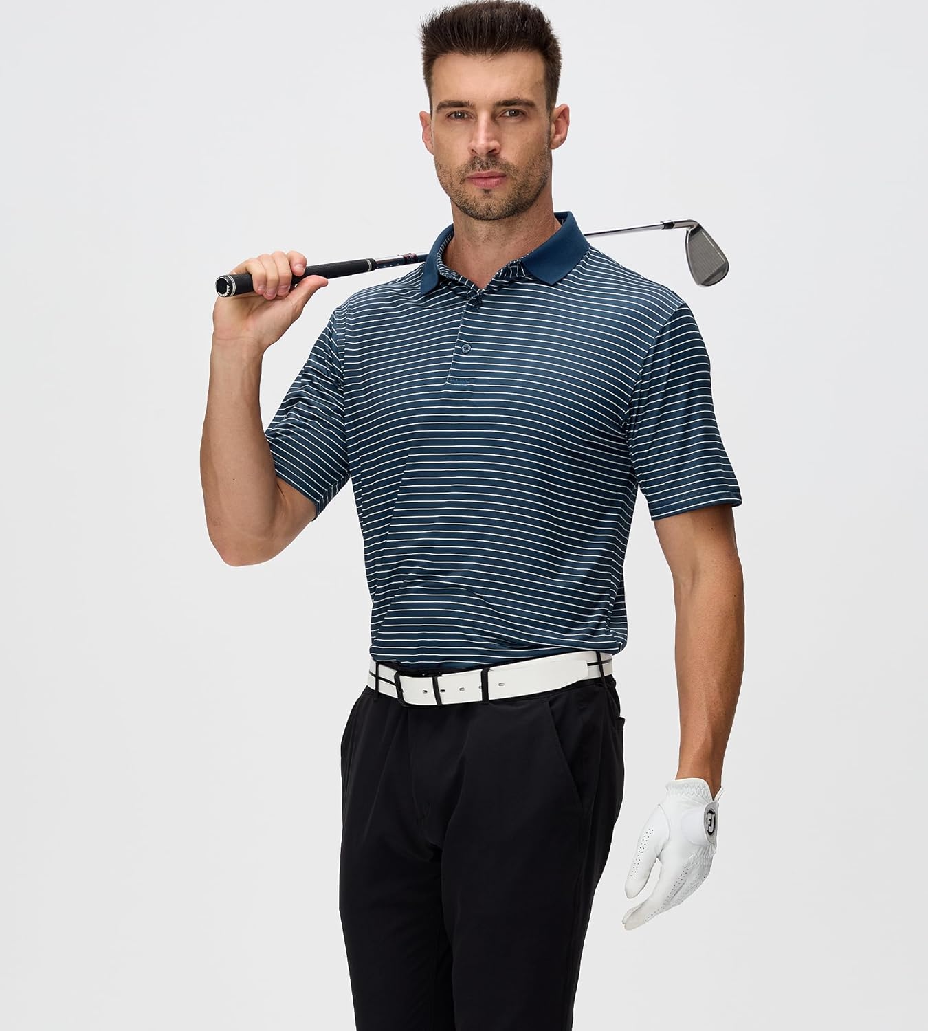 Esabel.C Jacquard Golf Shirts for Men Moisture Wicking Short Sleeve Performance Dry Fit Active Mens Polo Shirts