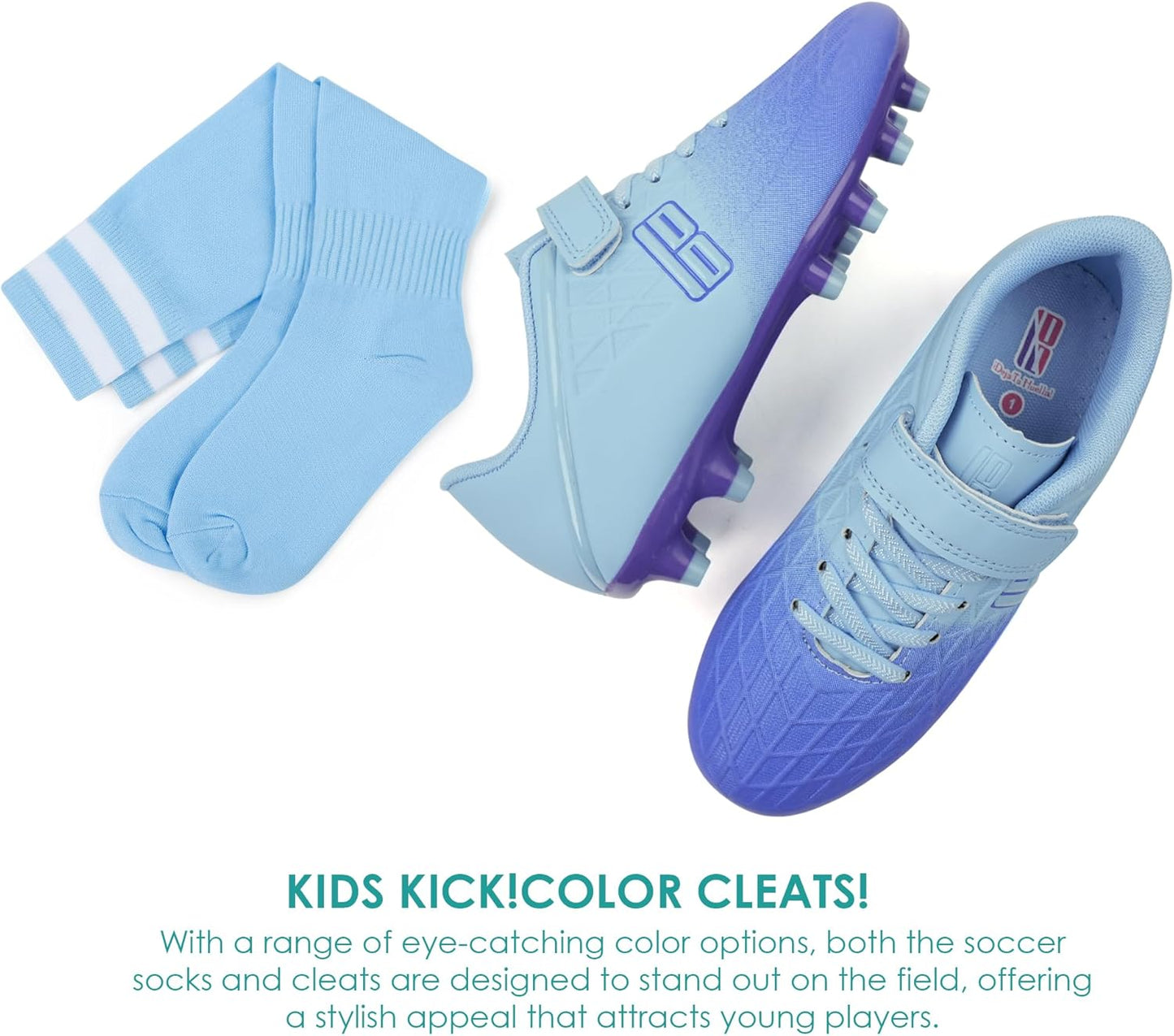 brooman Kids Firm Ground Soccer Cleats Boys Girls Football Cleats with Soccer Socks