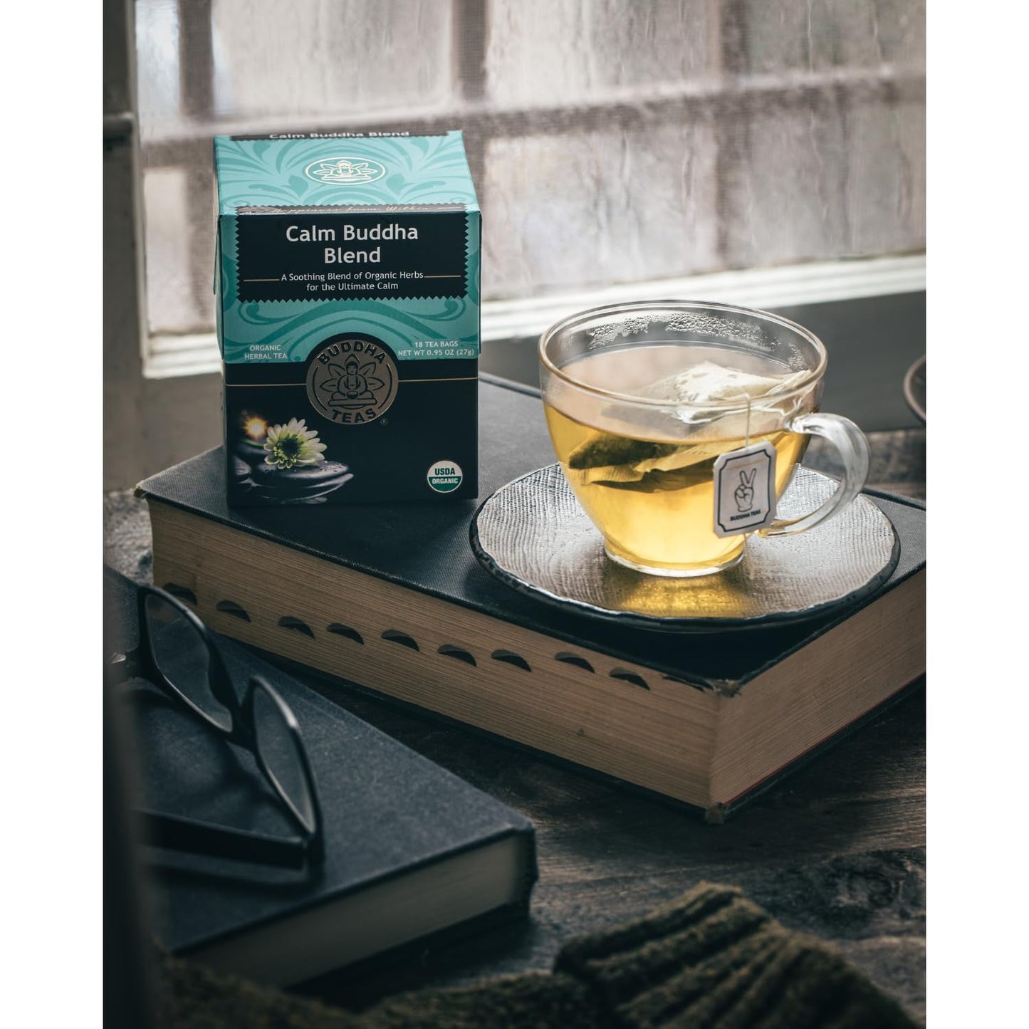 Buddha Teas - Calm Buddha Blend - Organic Herbal Tea - For Health & Wellbeing - Blend of Organic Herbs - Clean Ingredients - Caffeine Free - OU Kosher & Organic - Non-GMO - 18 Bleach-Free Tea Bags