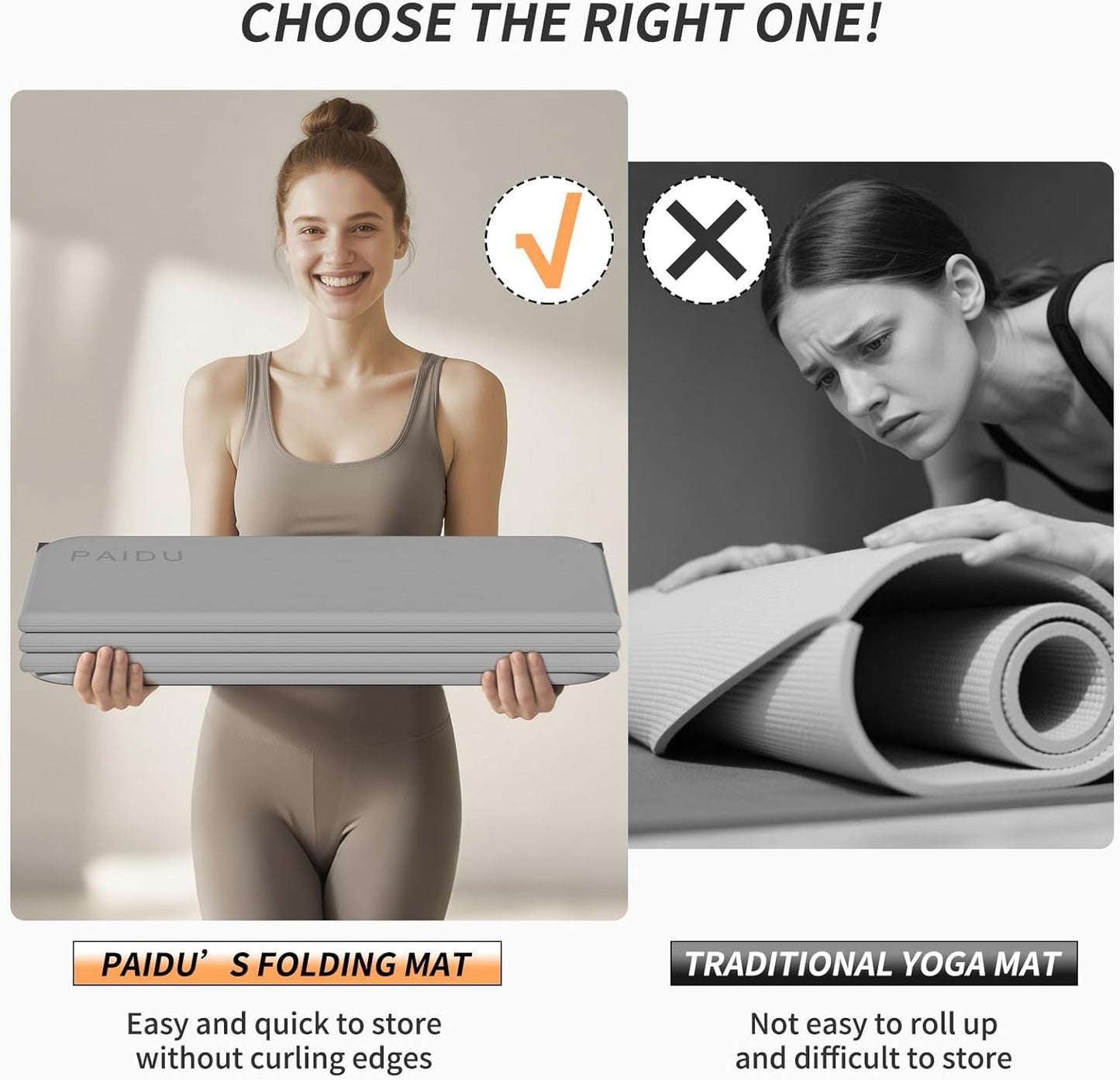 Foldable Fitness Yoga Mat | 2/5" (10MM) Extra Thick | SGS Certified Non-Slip TPE | 75x26" Extra Long-Wide | Portable & Easy Store | for Yoga, Pilates, Home Gym & Full-Body Workouts