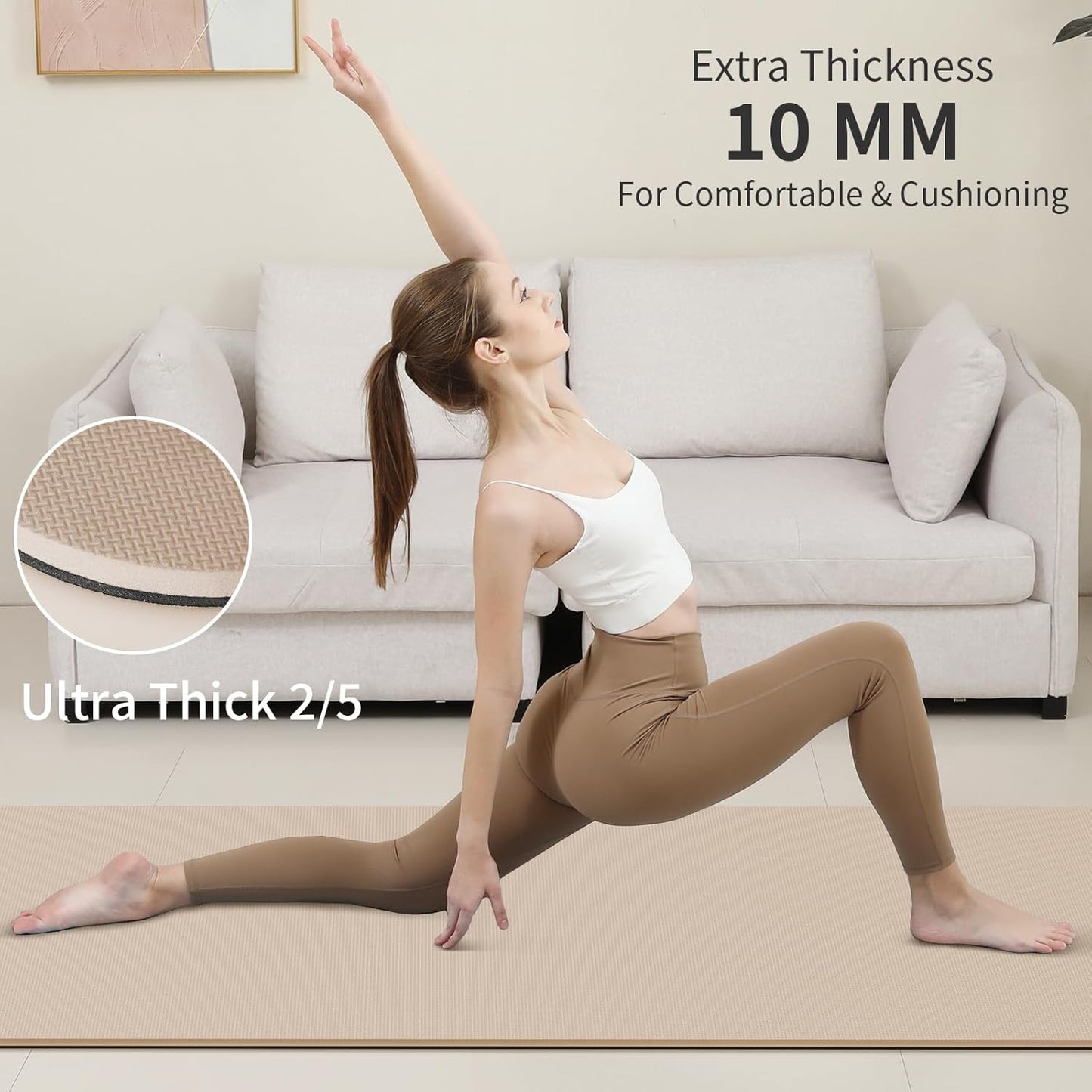 Yoga Mat Non Slip Anti-tear,extra thick-2/5 inch(10MM)High Resiliency Professional POE Yoga Mats for Women Men Kids,72"x24"inch,Workout, Yoga, Pilates and Floor Exercise, with Carrier Strap