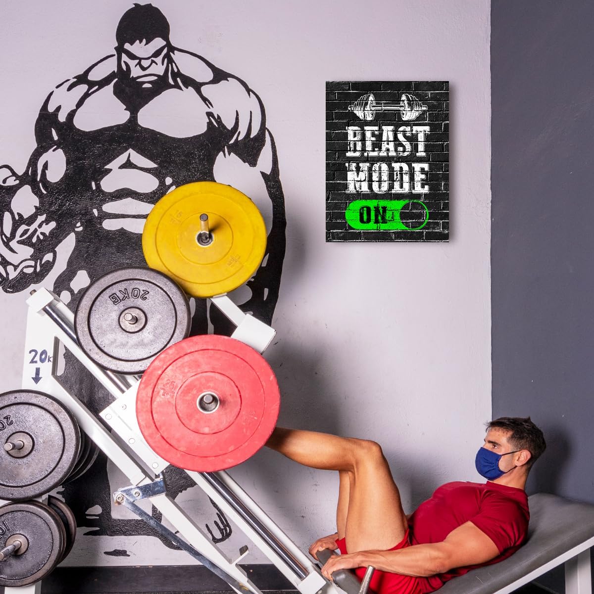 Gym Quotes Wall Art,Inspirational Workout Wall Decor,Beast Mode on Canvas Wall Art for Home Gym Exercise Fitness Room