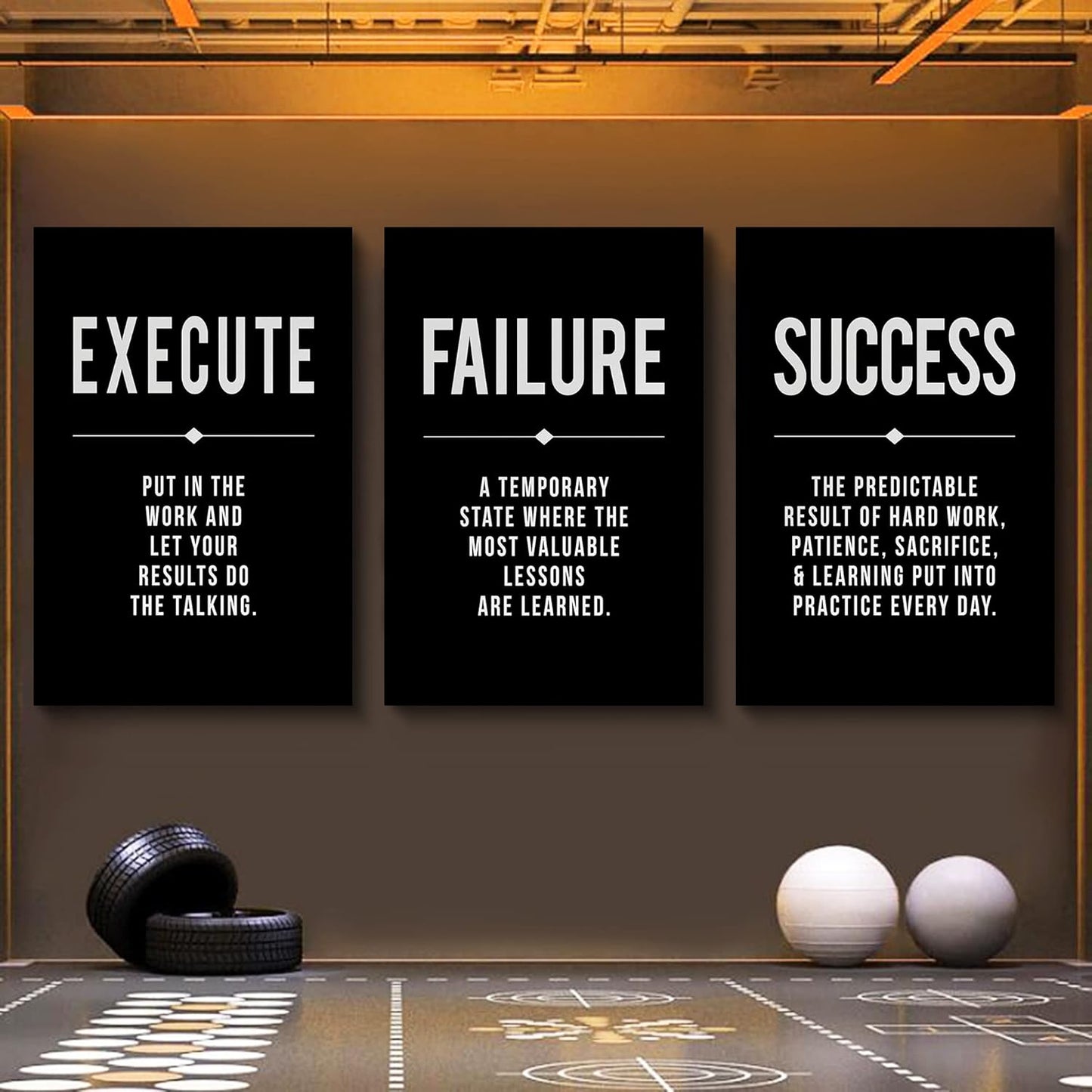 Framed Canvas Wall Art Success Quote, Office Wall Art, Black Large Poster, Positive Motivational Set of 3 Prints, Execute Failure Definition, Inspirational Print (A-3pcs,24x36inchx3pcs)